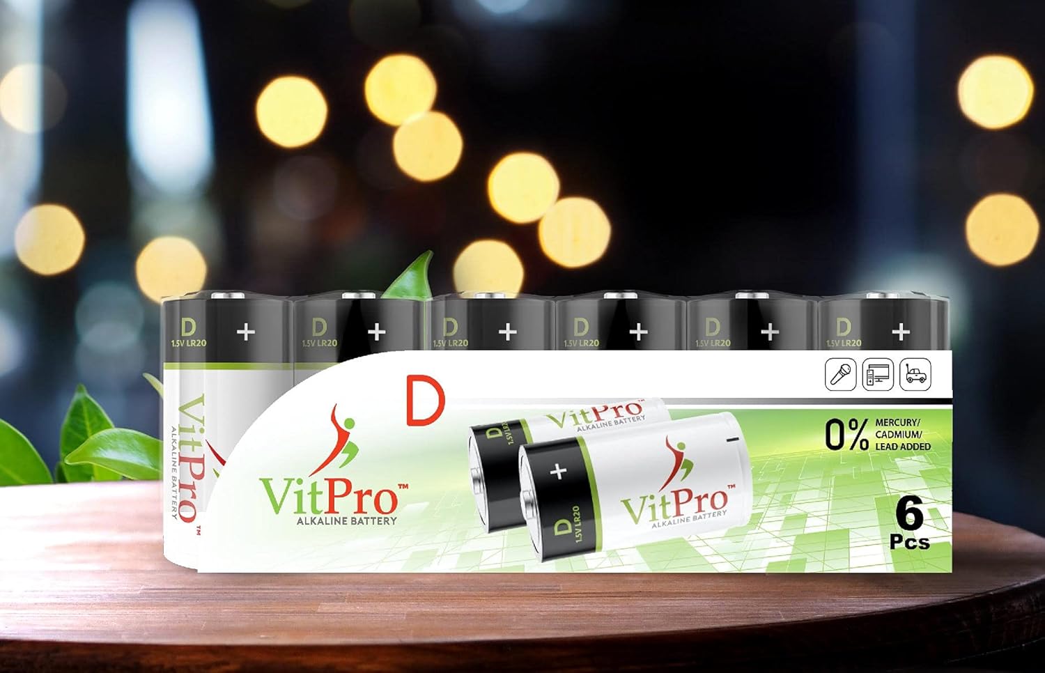 VitPro Baterías D  Paquete de 4  Baterías alcalinas multiusos  5 años de vida útil  Fácil de abrir  Baterías premium (paquete de 4)
