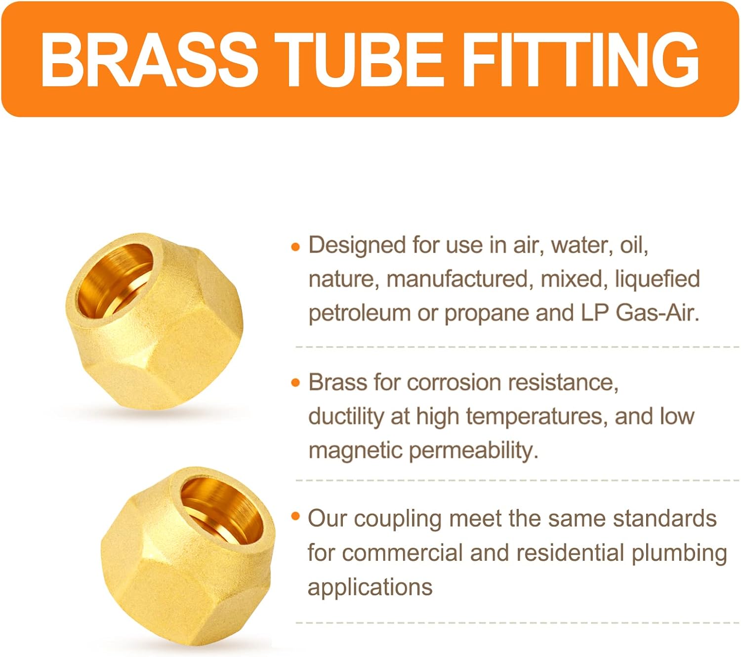 GASHER 10 piezas de latón SAE 45 grados Flare Tube Fitting, 12″ Flare Nut Aire Acondicionado Tubo de cobre Extensión de tubo de cobre a tope Tuerca