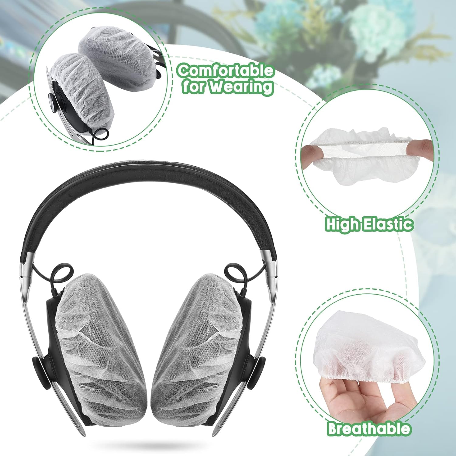 Tatuo 500 fundas desechables para auriculares sobre la oreja, almohadillas sanitarias elásticas, cubiertas blancas para auriculares no tejidas, 4.3