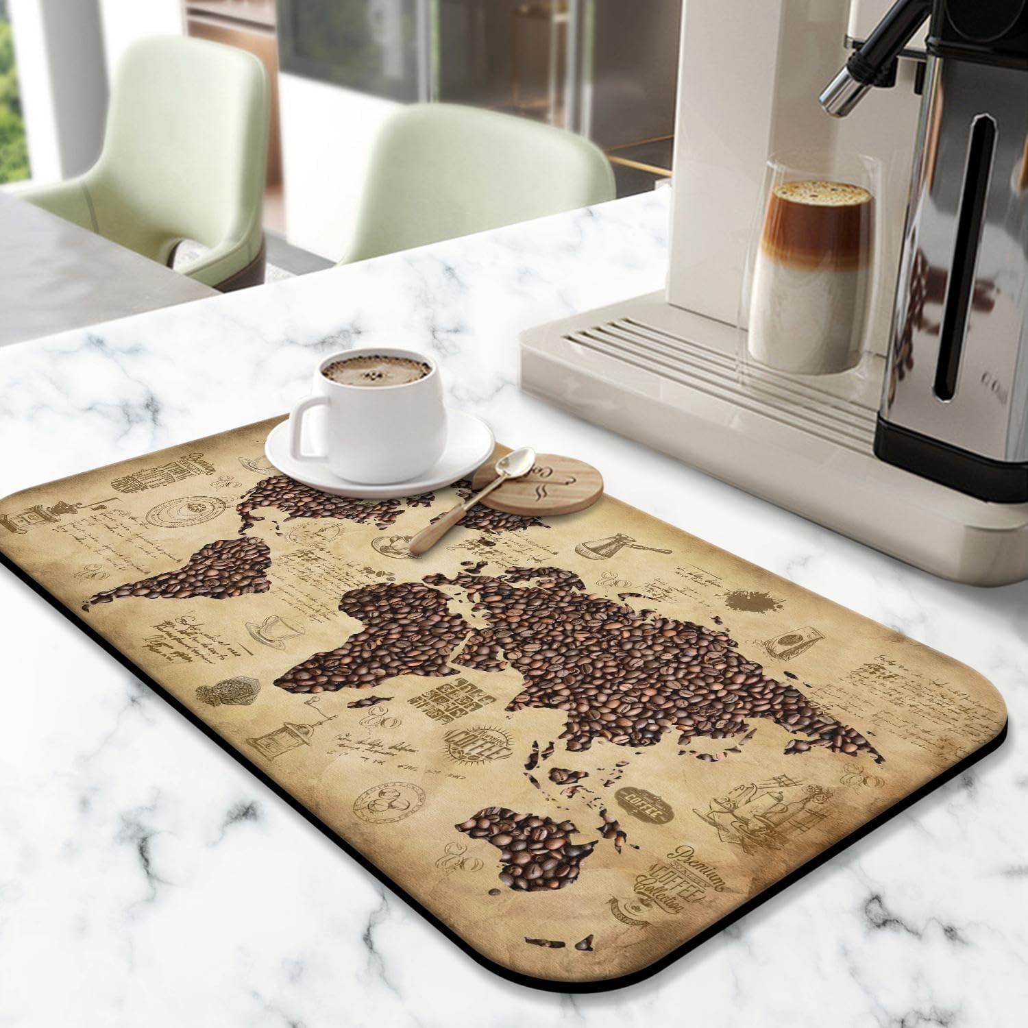 Divertida alfombrilla de café de 19 x 12 pulgadas, tapete de café para encimeras, absorbente y antideslizante, accesorios de barra de café para