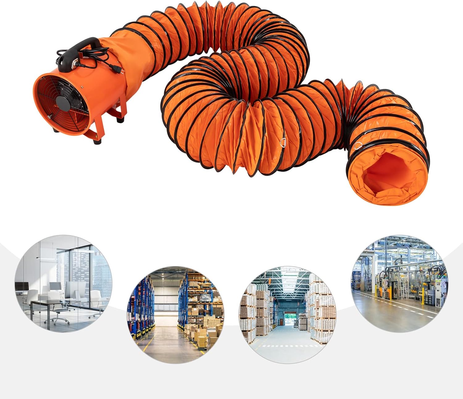 LUGBING Ventilador de utilidad, ventilador portátil de 10 pulgadas, 320 W, soplador de alta velocidad, potente extractor de humos de bajo ruido con