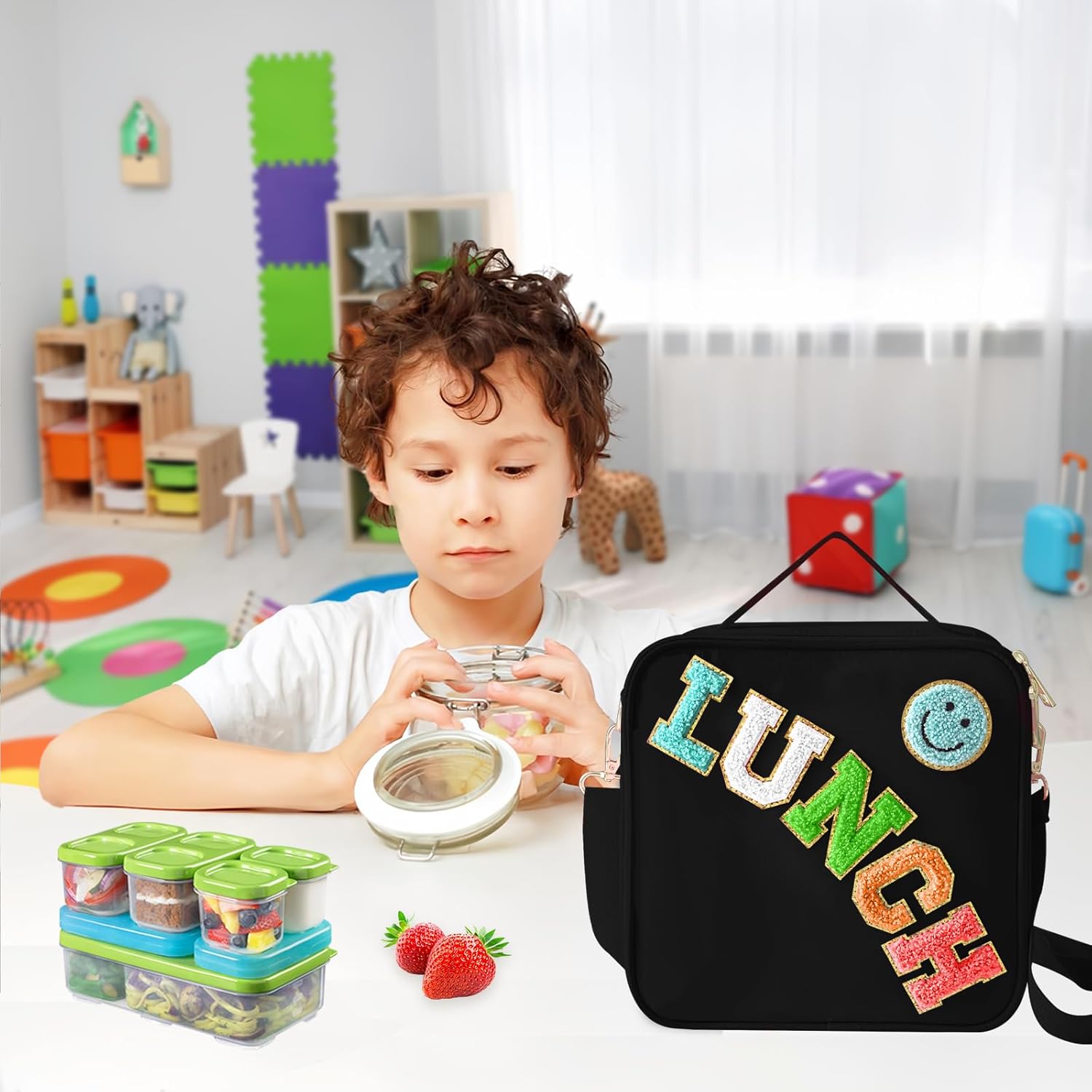 Bolsa de almuerzo aislada con correa ajustable para el hombro, lonchera de nailon preppy, bolsa de almuerzo con aislamiento grande, bolsa de