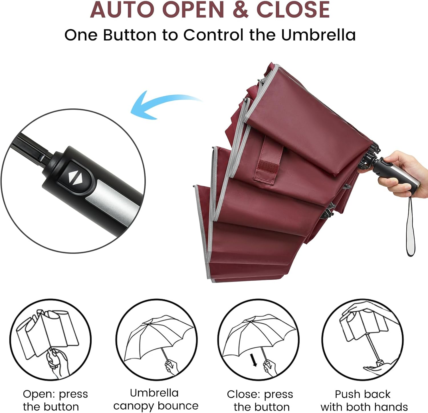 G4Free Paraguas invertido resistente al viento de 62 pulgadas con rayas reflectantes, paraguas grande y compacto de golf para lluvia, 10 varillas,