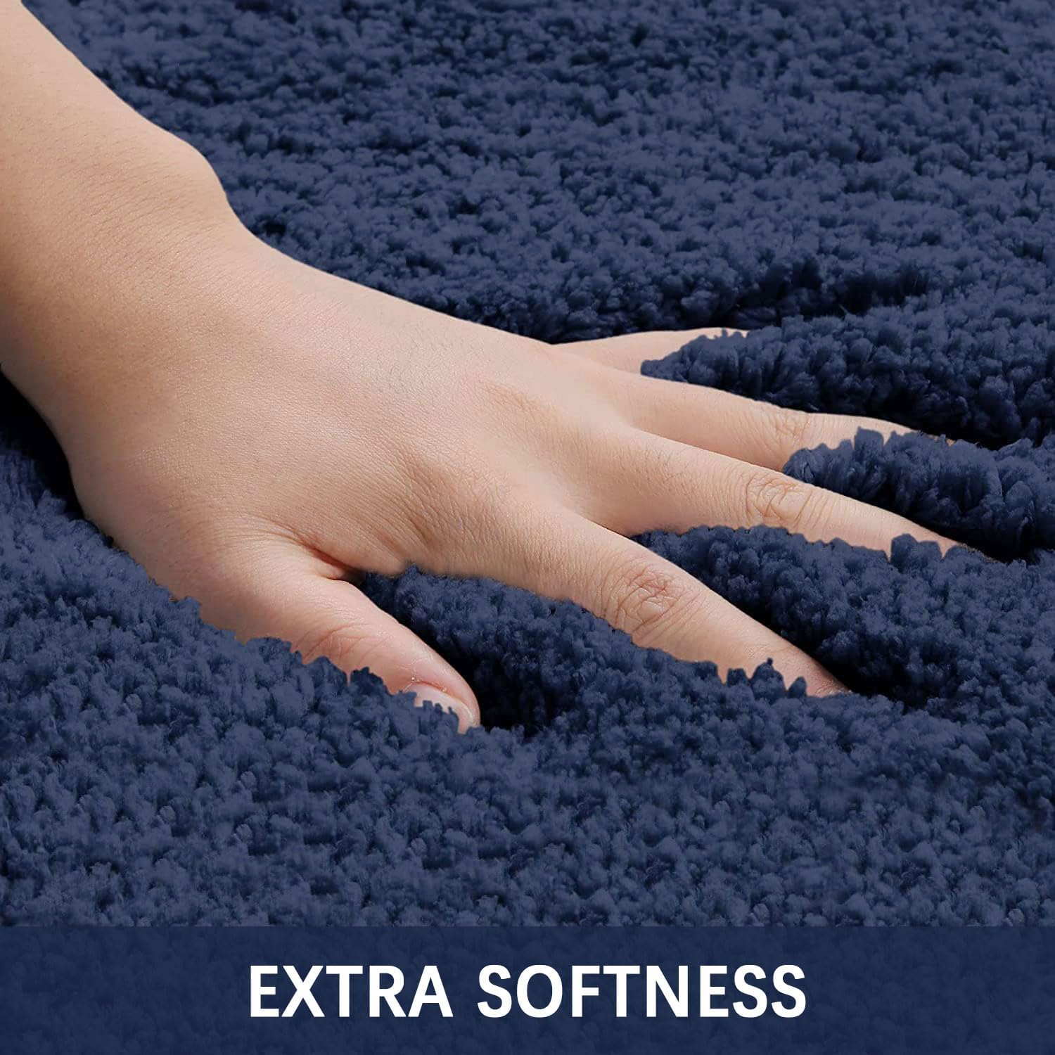 Buganda Alfombras de baño de microfibra (59 x 24 pulgadas, color azul marino) peludas, suaves y absorbentes, antideslizantes, de felpa gruesa,