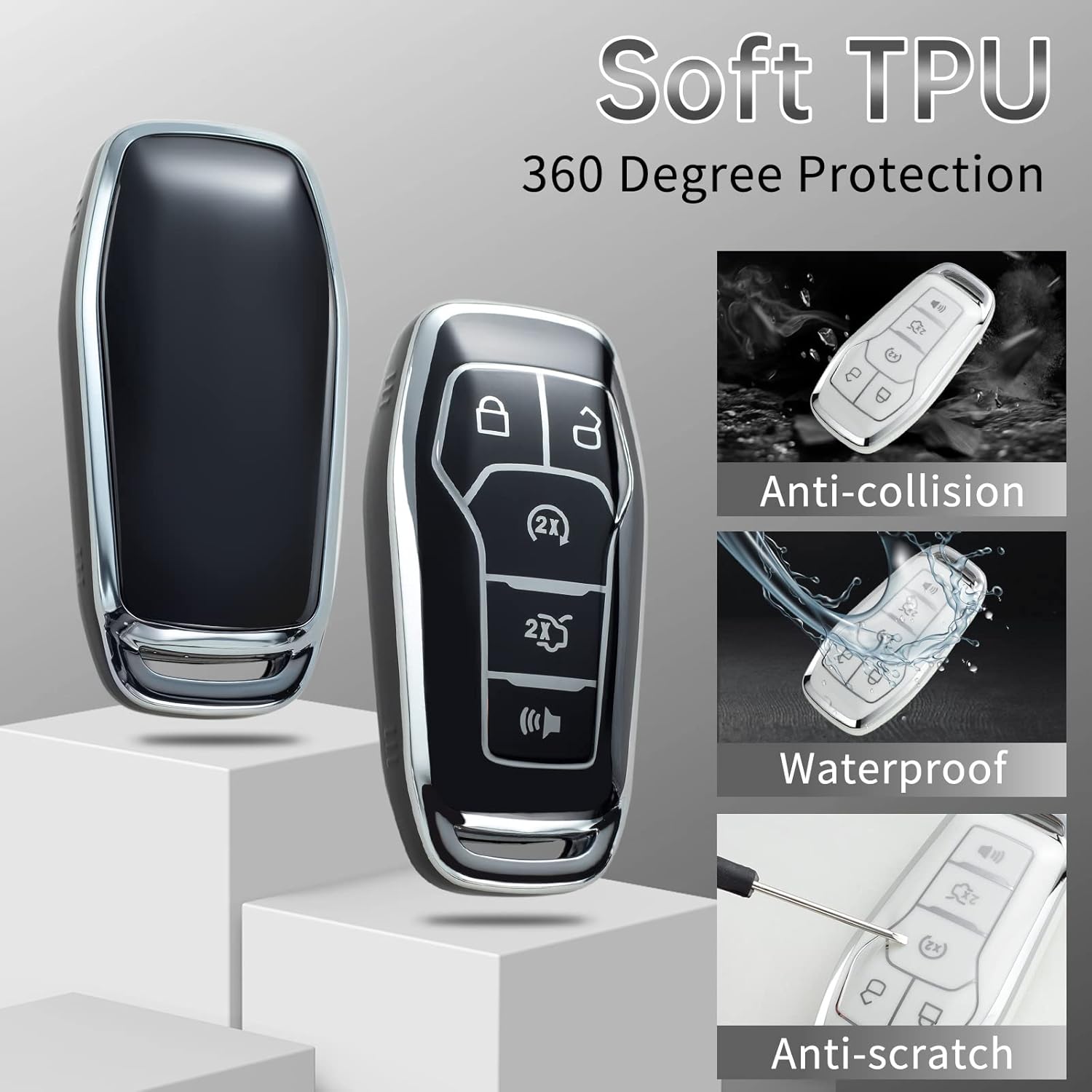 COXTOBRH Funda para llavero Ford con llavero de cristal para automóvil, protección para Ford Fusion Mustang F150 Edge Explorer Lincoln MKZ MKC MKX,