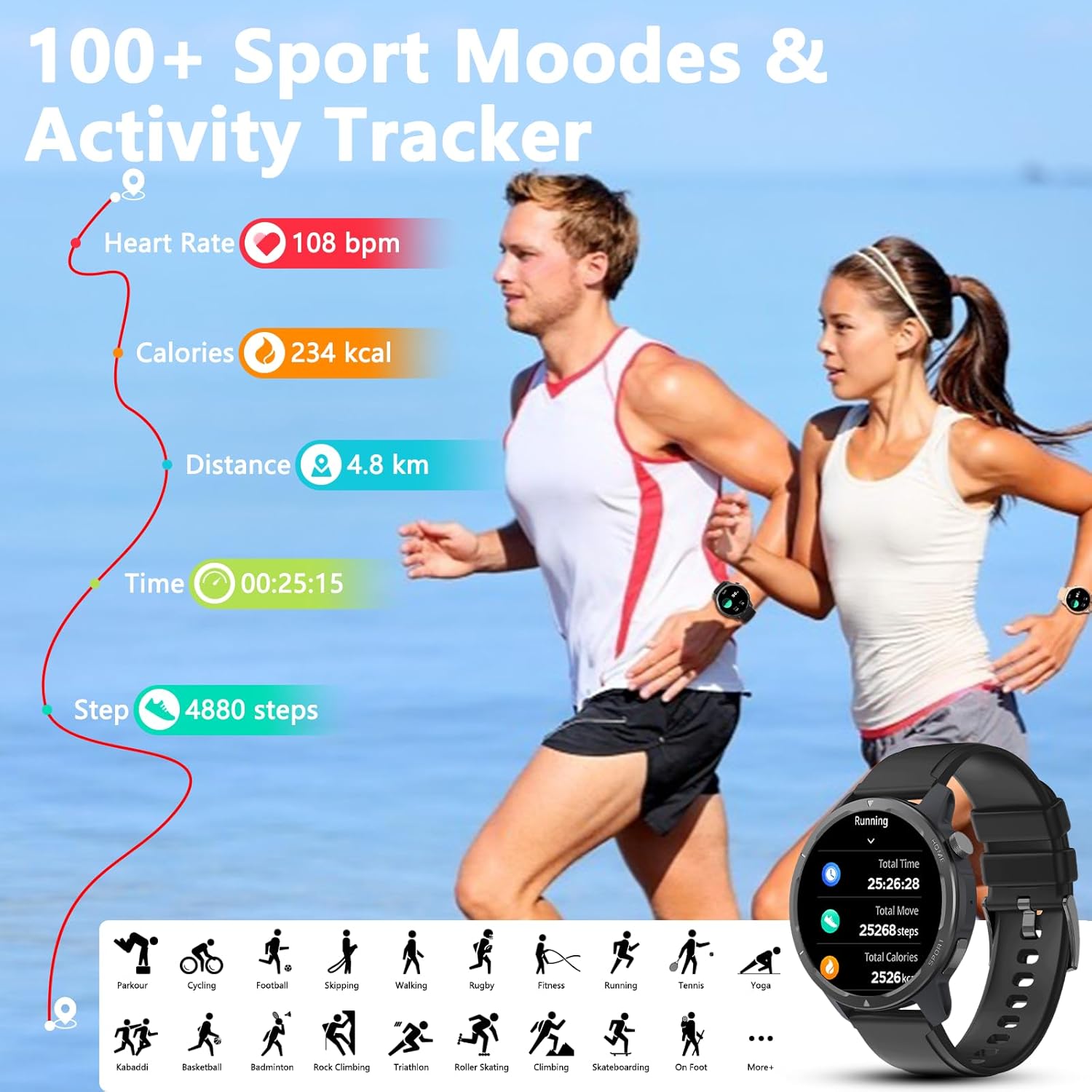 Wwzzey Reloj inteligente para hombres y mujeres (contestar llamadas), IP68 resistente al agua con podómetro, notificación de mensajes, reproductor
