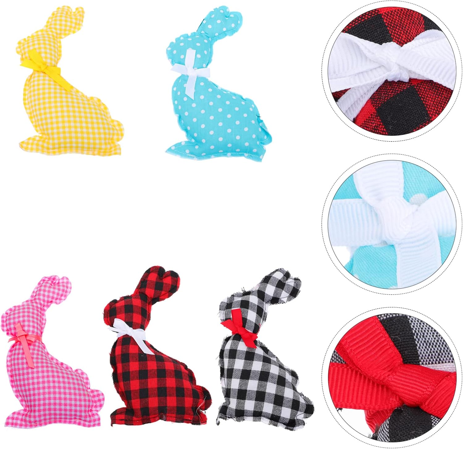 Amosfun 5 piezas de decoración de conejo de Pascua, decoración de primavera, conejito de Pascua, tela de búfalo a cuadros, conejos, estatua de