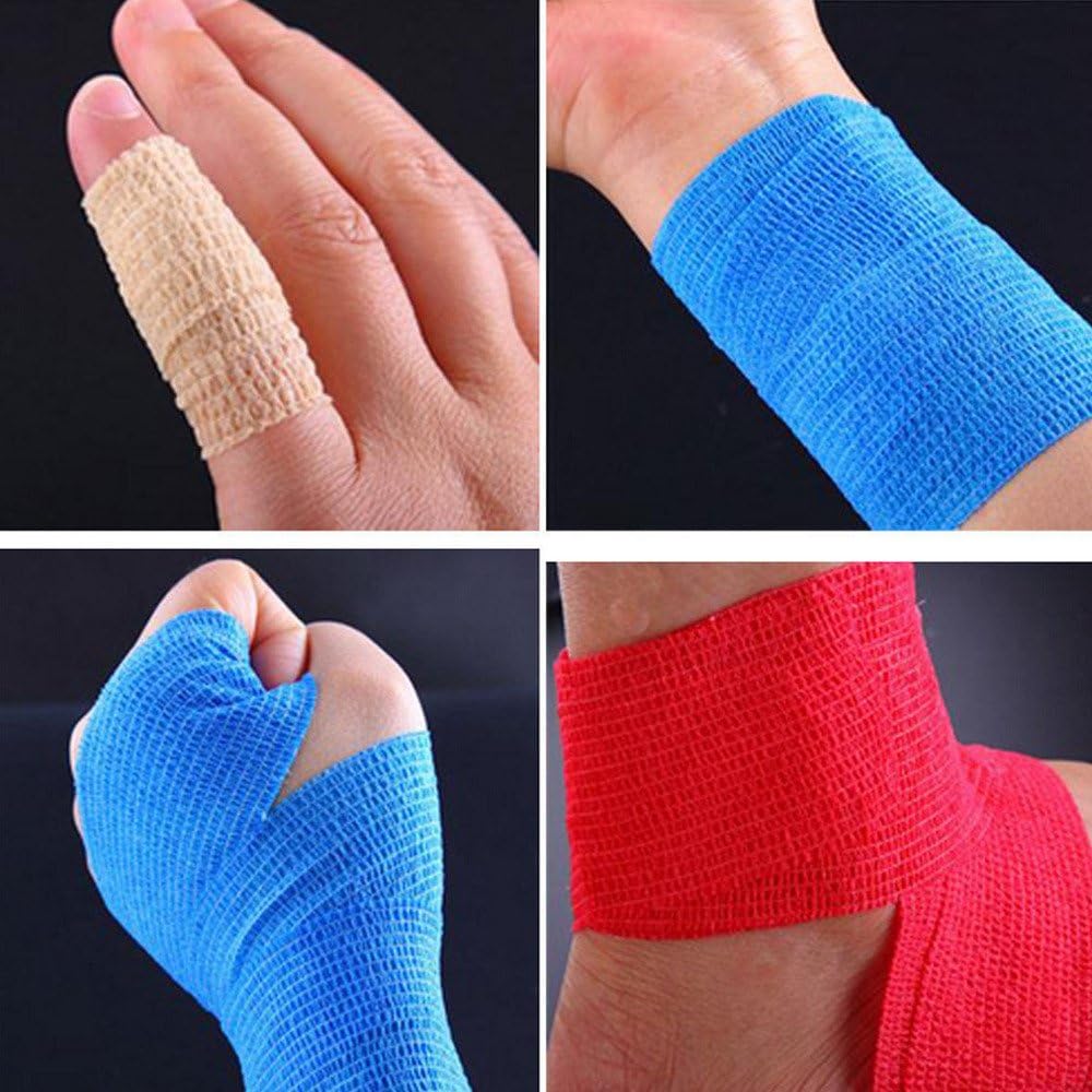 ESUPPORT Vendajes cohesivos autoadherentes de 2 pulgadas x 5 yardas, cinta elástica fuerte de primeros auxilios para muñeca y tobillo, color azul,