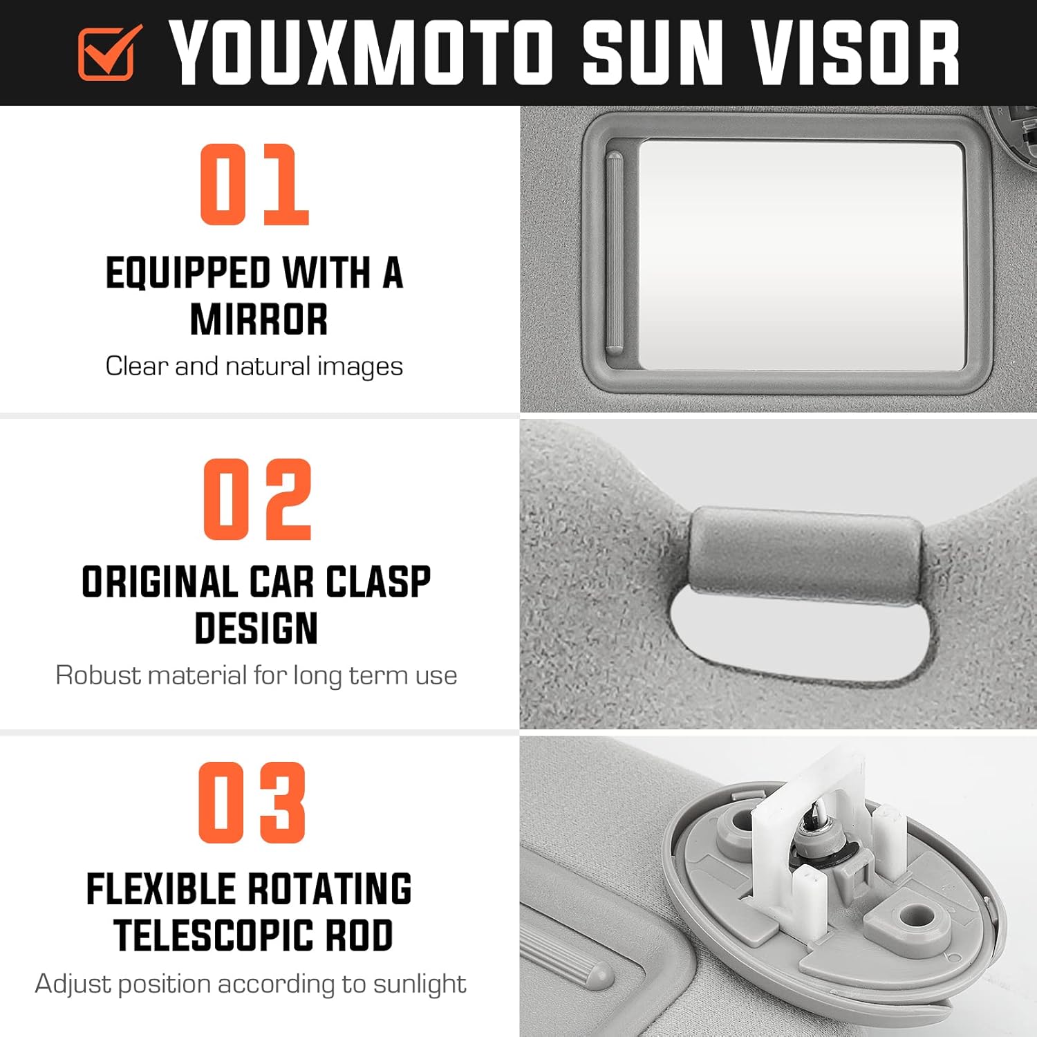Youxmoto Visera solar para Toyota Venza lado izquierdo del conductor, 2009 2010 2011 2012 2013 2014 2015 2016 con techo corredizo, gris sustituye a