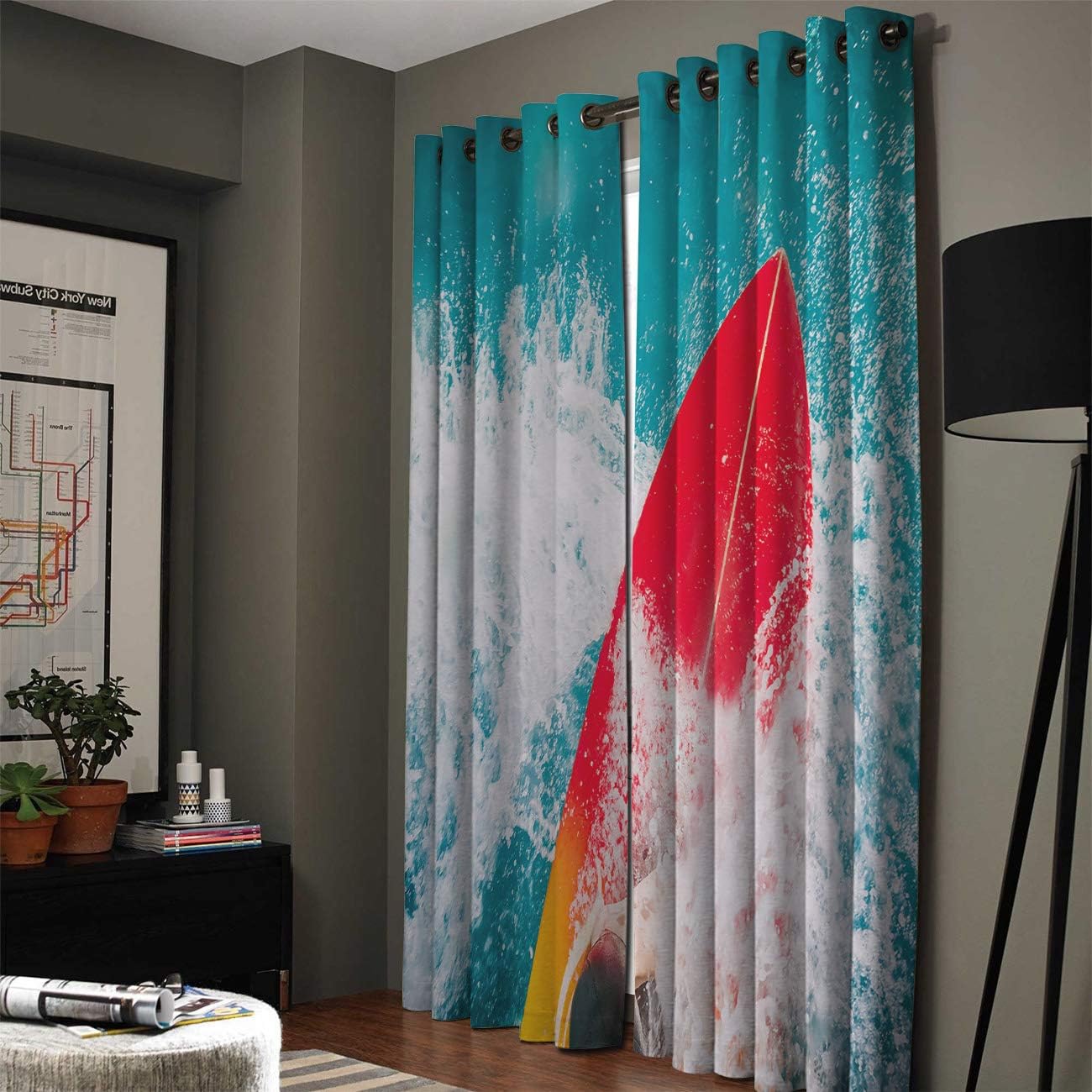 FortuneHouse Blackout Curtains Thermal Insulated Summer Surfing in The Beautiful sea Solid Pattern Metal Grommet Elegant Room Drapes Window Curtain