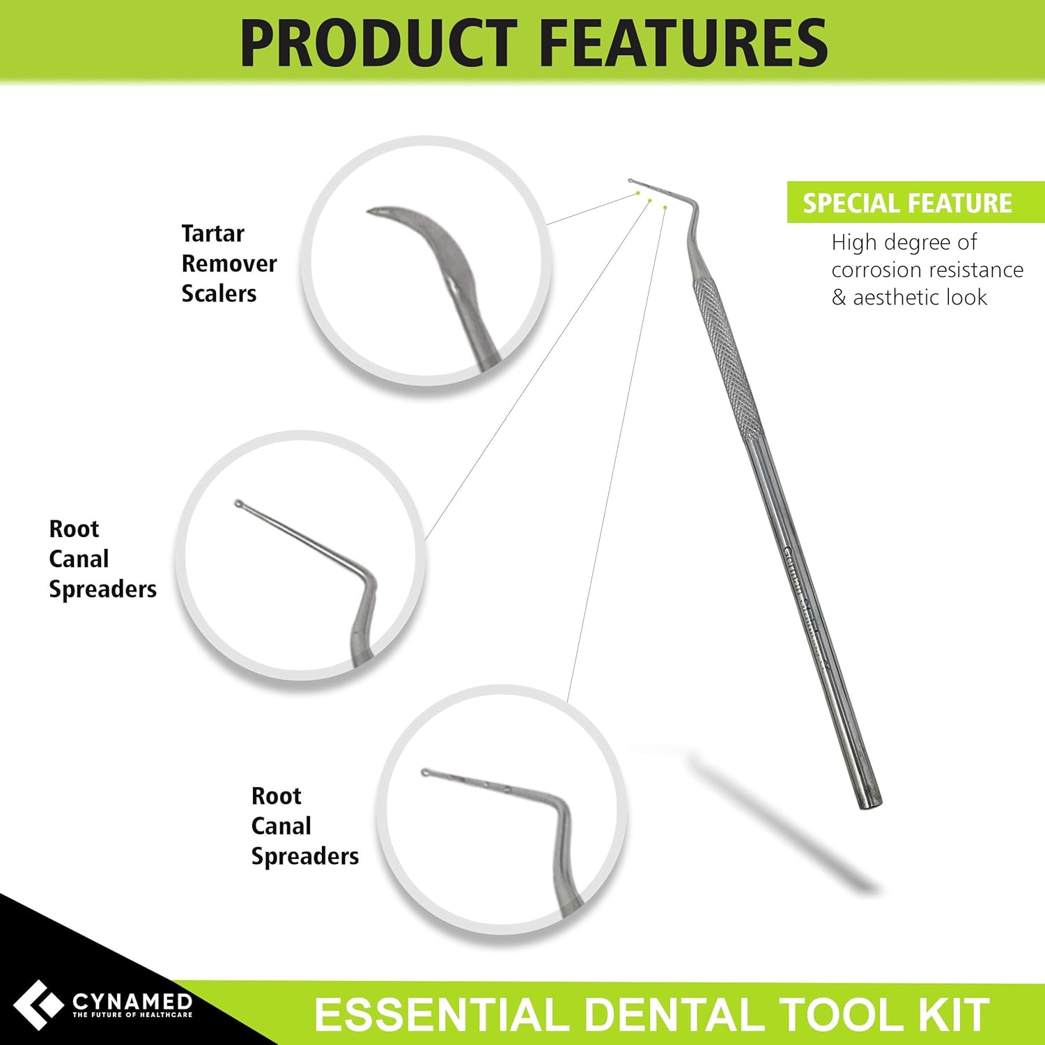 Cynamed Kit de herramientas dentales esenciales de acero inoxidable de alta calidad, kit de cuidado bucal higiénico, raspador dental, sarro,