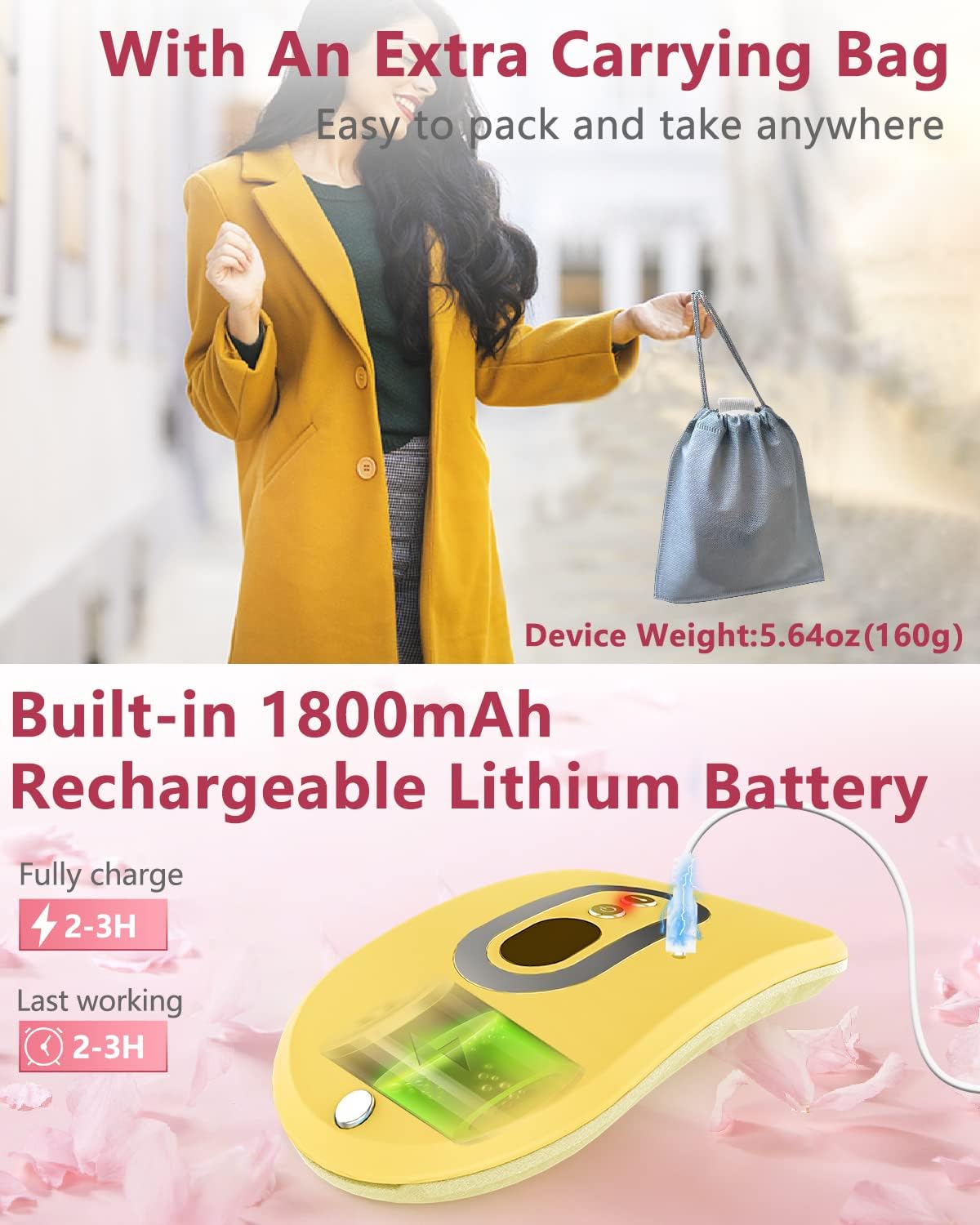 Almohadilla térmica eléctrica, almohadilla térmica menstrual portátil para calambres, almohadilla térmica inalámbrica con 3 niveles de calor, 3