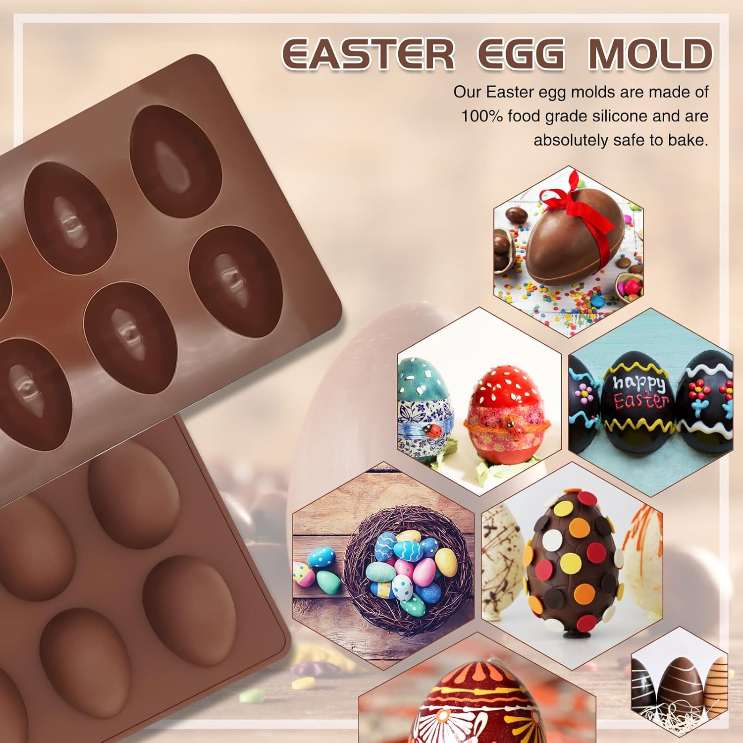 Paquete de 2 moldes de silicona para huevos de Pascua para decoración de pasteles, mantequilla de maní, chocolate, dulces, muffins, magdalenas,