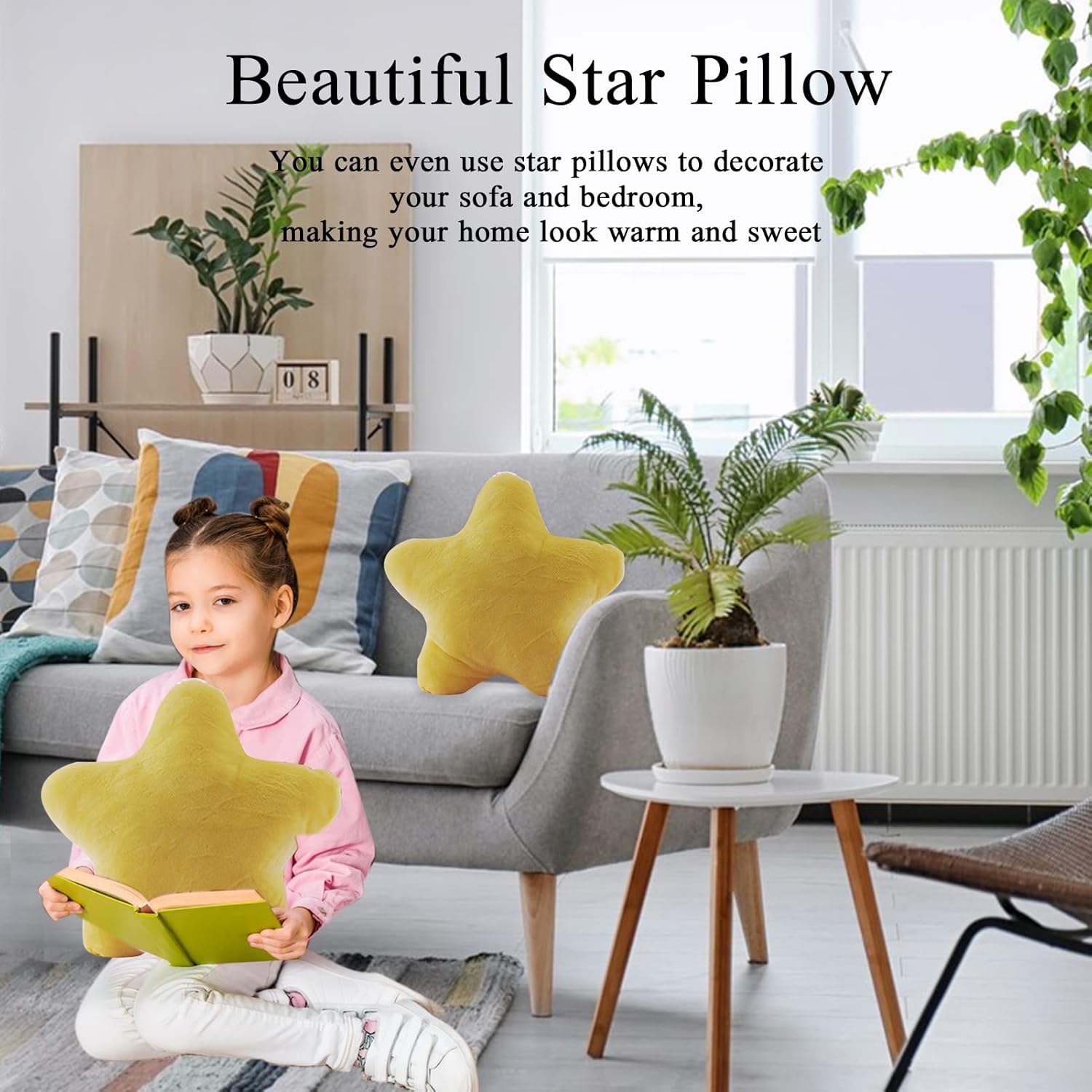 Almohada de estrella de felpa suave en forma de estrella, cojín relleno de juguete, amarillo, 15.7 pulgadas