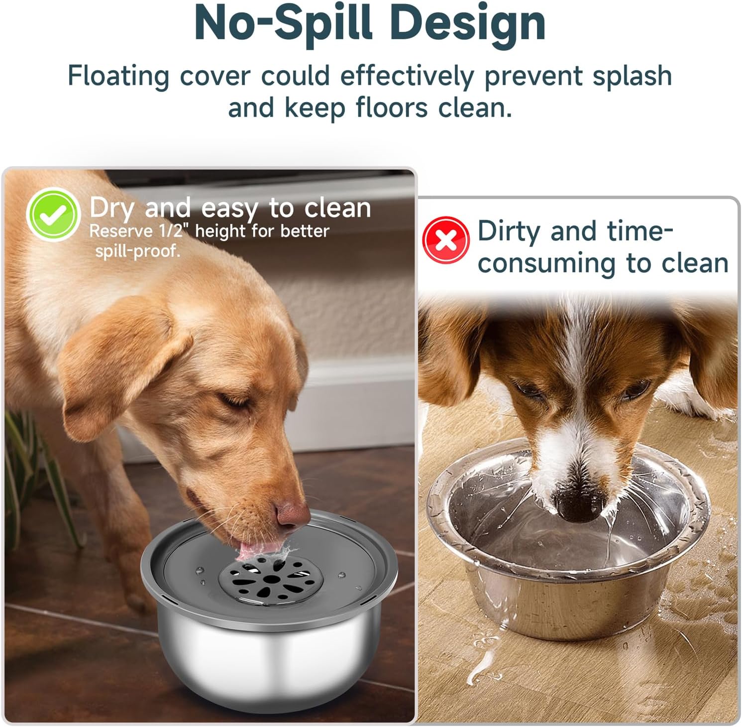 M&MKPET Cuenco de agua para perros, sin derrames, de 118 onzas, de gran capacidad, de acero inoxidable, a prueba de goteo, dispensador de