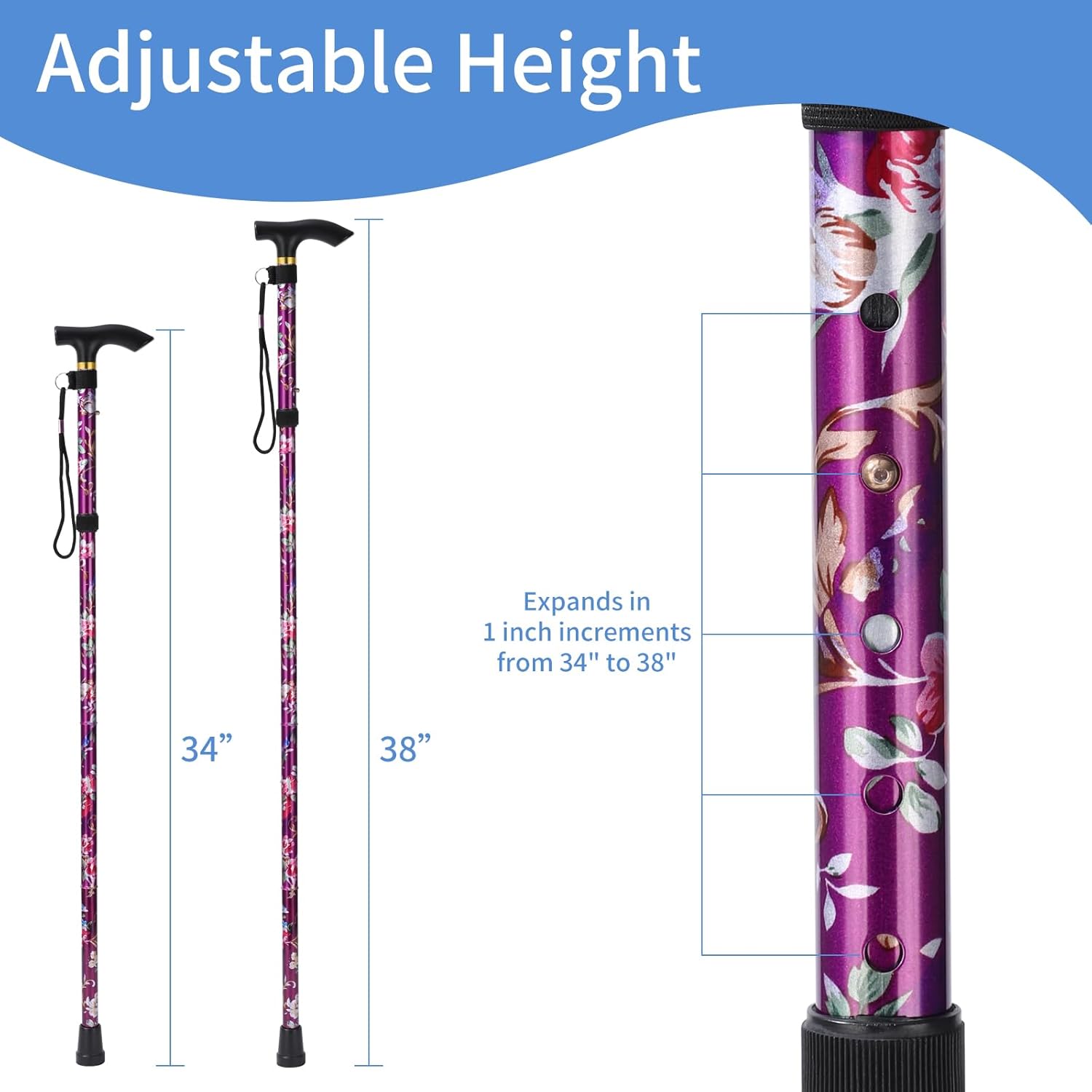 Walking Cane ANCKNE Cane para mujer  Ligero, altura ajustable de 5 niveles y bastones plegables de aluminio para personas mayores  Mango ergonómico