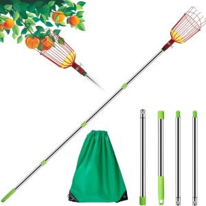 Herramienta de recolección de frutas con bolsa de almacenamiento, herramienta de recogida de naranjas de acero inoxidable, poste ligero de Herramienta de recolección de frutas con bolsa de almacenamiento, herramienta de recogida de naranjas de acero inoxidable, poste ligero de
