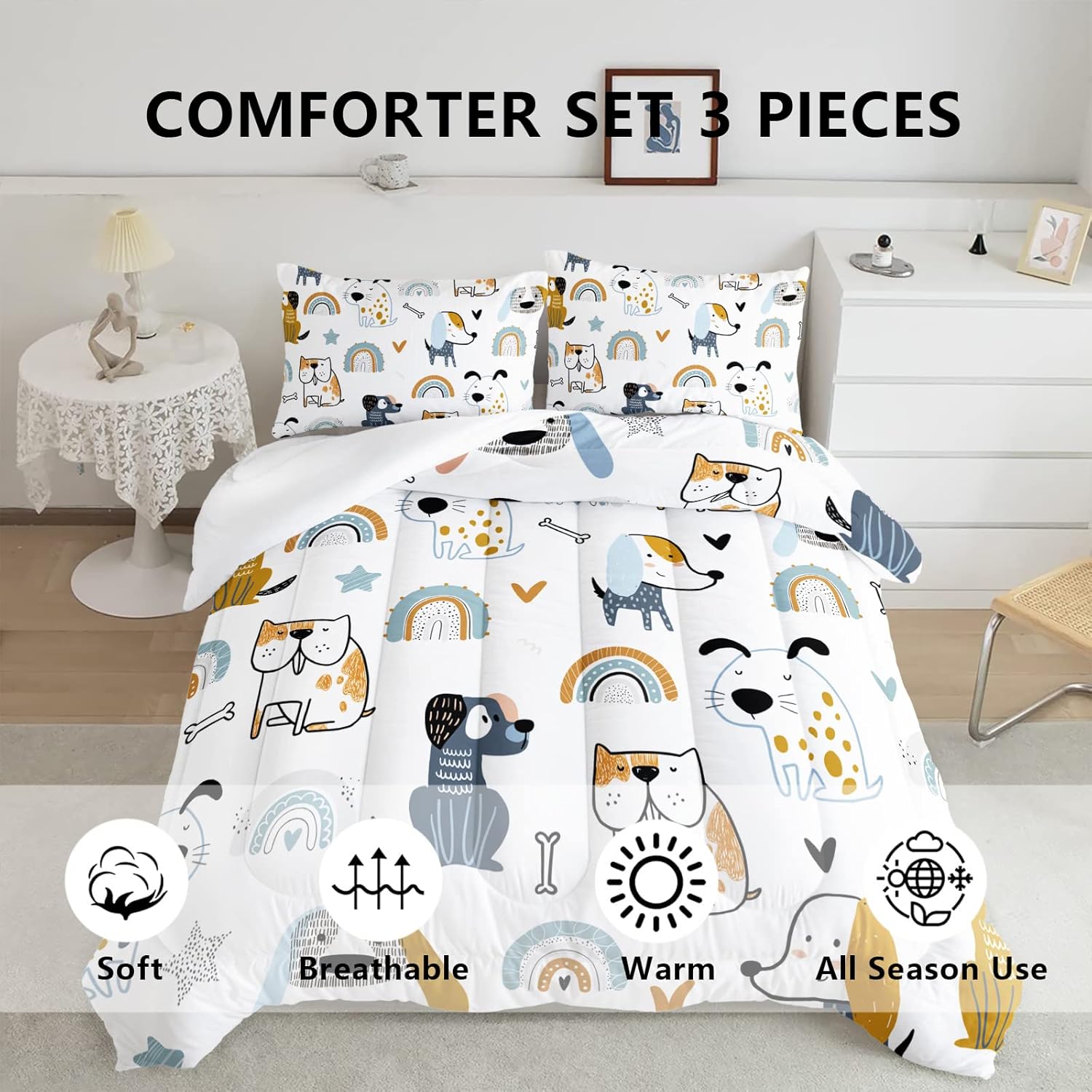 Axolotl Juego de ropa de cama de perro de dibujos animados, colorido y lindo juego de edredón para niños, niñas y adolescentes, juego de edredón