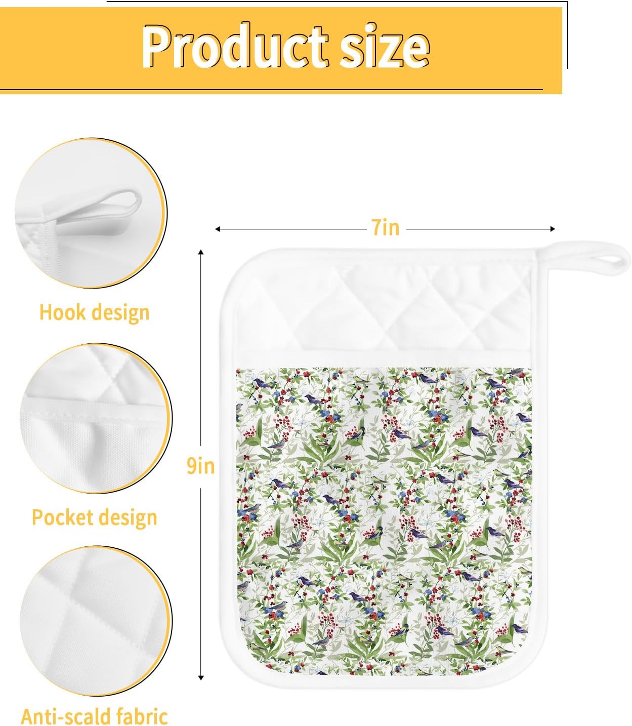 Greenery Plant – Juego de 4 soportes para ollas para cocina, antideslizante y aislante de calor, juego de agarraderas de tela de toalla con