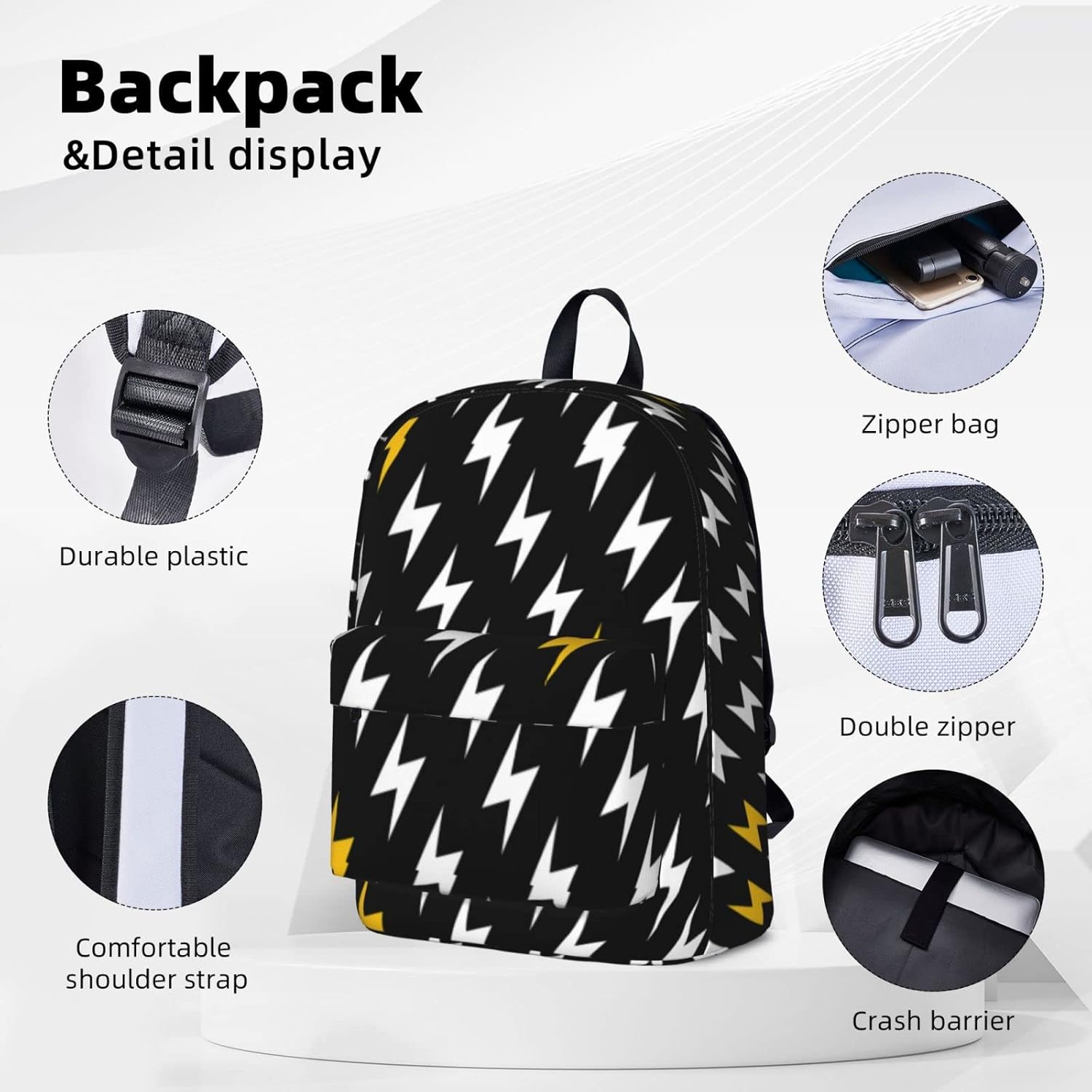 Mochila para mujer, gran capacidad, 15.6 pulgadas, portátil, ligera, duradera, casual, mochila para trabajo y viajes, Lightning Bolt, Mochilas
