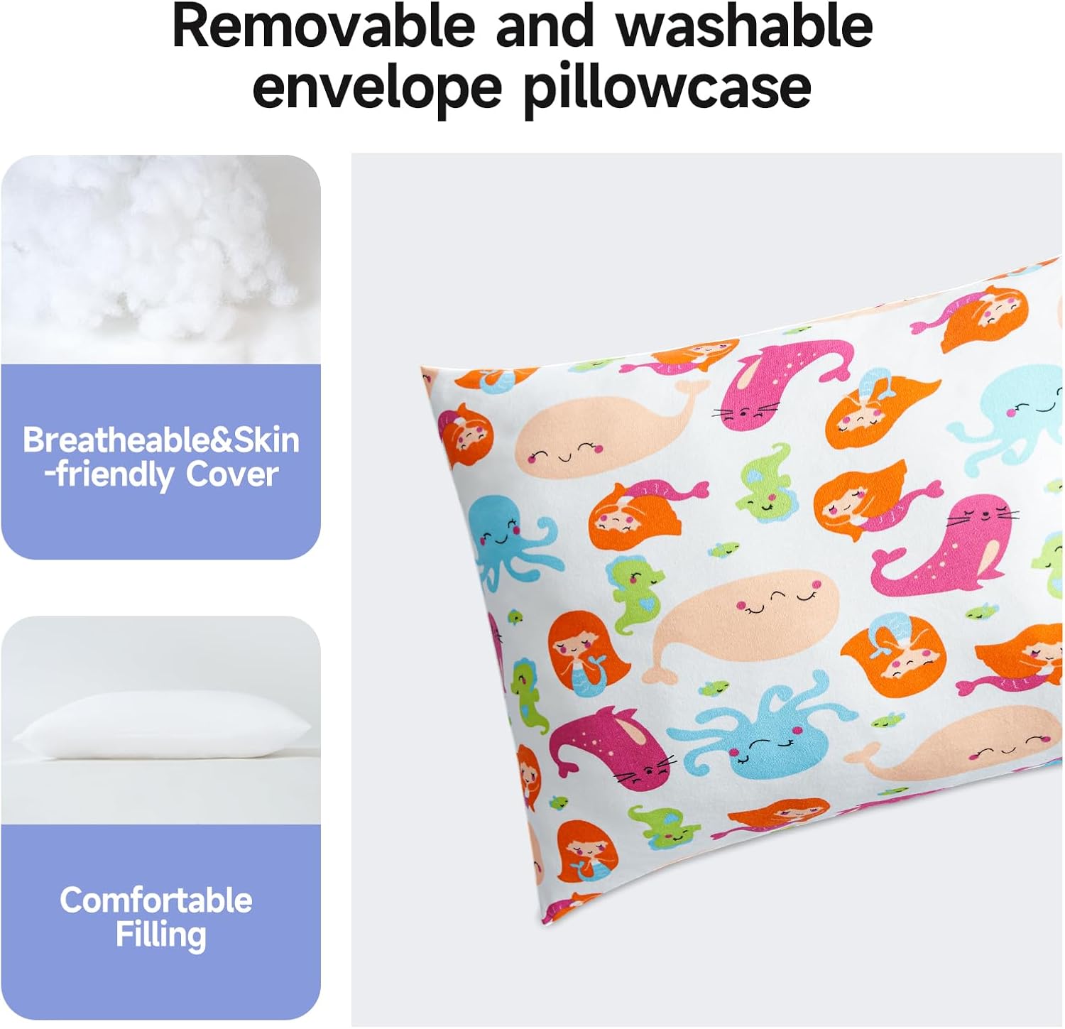Paquete de 2 almohadas para niños pequeños, 20 x 14 pulgadas, lavables a máquina, con funda de almohada 100 % algodón, almohadas perfectas para