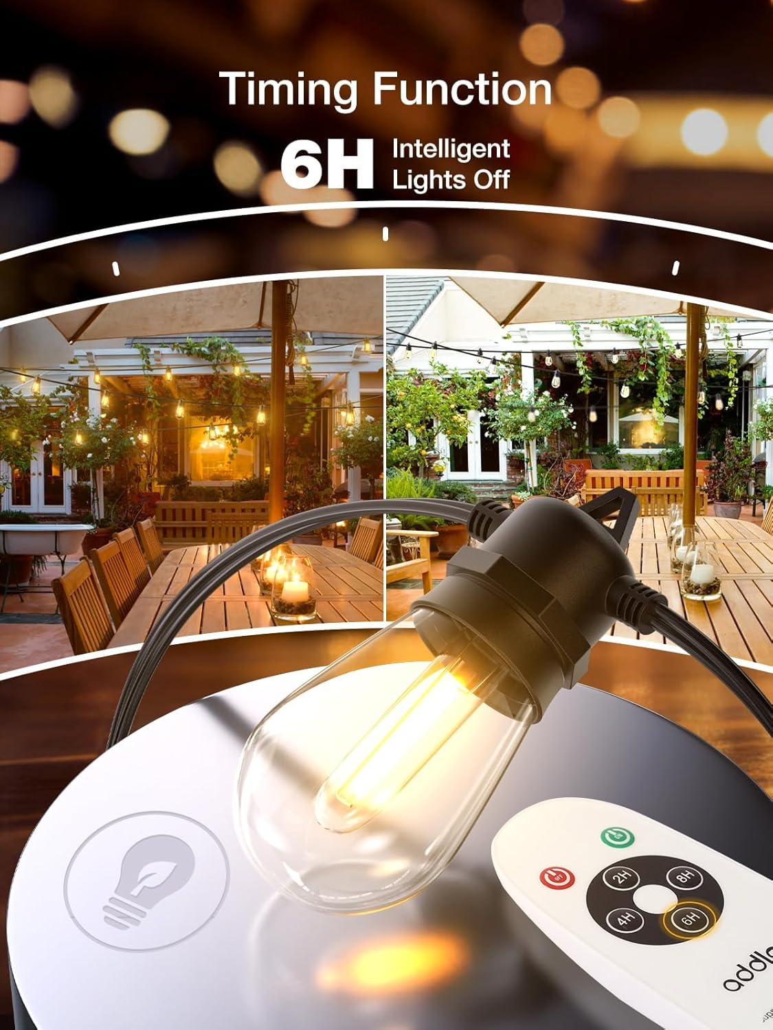 addlon Tira de luces LED de 50 pies para exteriores, control de temporizador con bombillas Edison inastillables, hilo resistente a la intemperie,