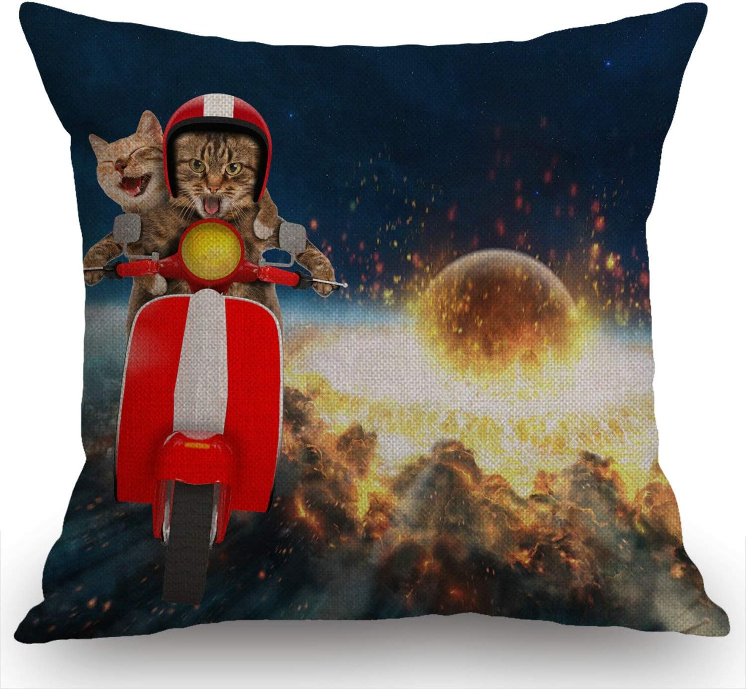 Swono Two Funny Cats are Driving a Moped – Funda de cojín de lino y algodón, funda de cojín decorativa para el hogar, oficina, para sofá, sala de