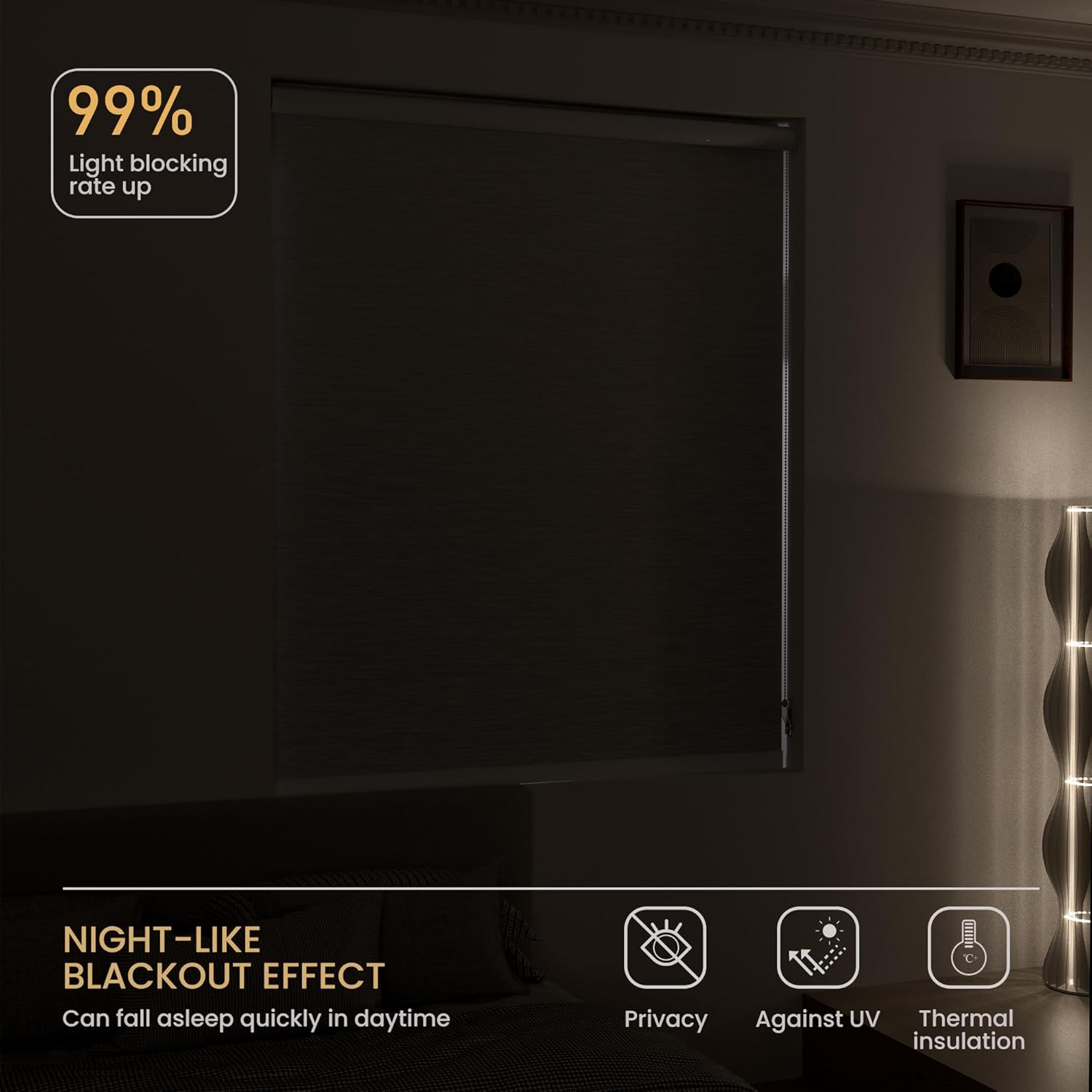Boolegon Persianas enrollables opacas, persianas enrollables para ventana con tela jacquard a rayas de estilo lujoso, protección UV, persianas