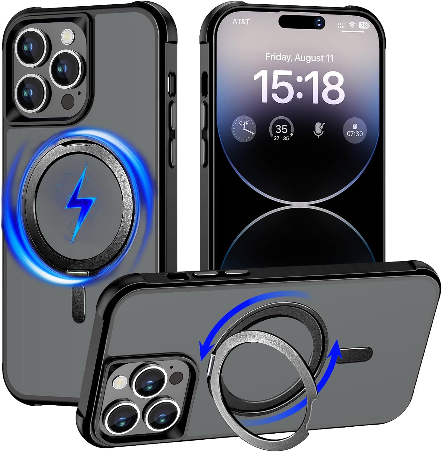 ZJMTOCYU Funda con anillo giratorio de 360 para iPhone 14 Pro Max, soporte invisible y soporte de anillo, compatible con MagSafe, protección militar