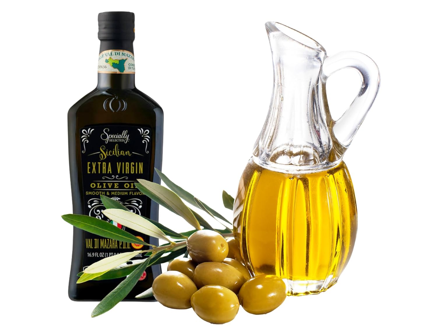 Aceite de oliva virgen extra siciliano, 16.9  Aceites de cocina especialmente seleccionados con bolsa ecológica  Sabor medio suave con aceitunas sin