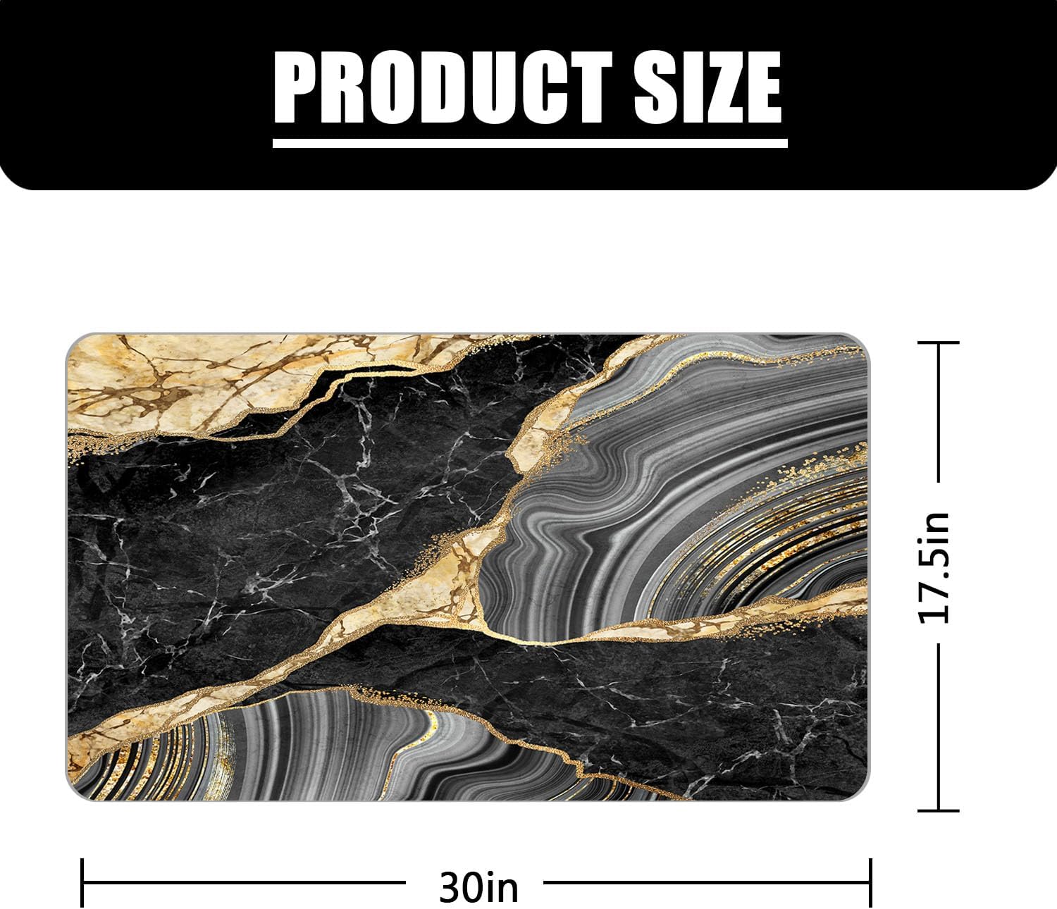TESIQIMT Alfombra de baño, alfombra de baño de mármol negro y dorado, tapete antideslizante para decoración del hogar, tapete de barro para
