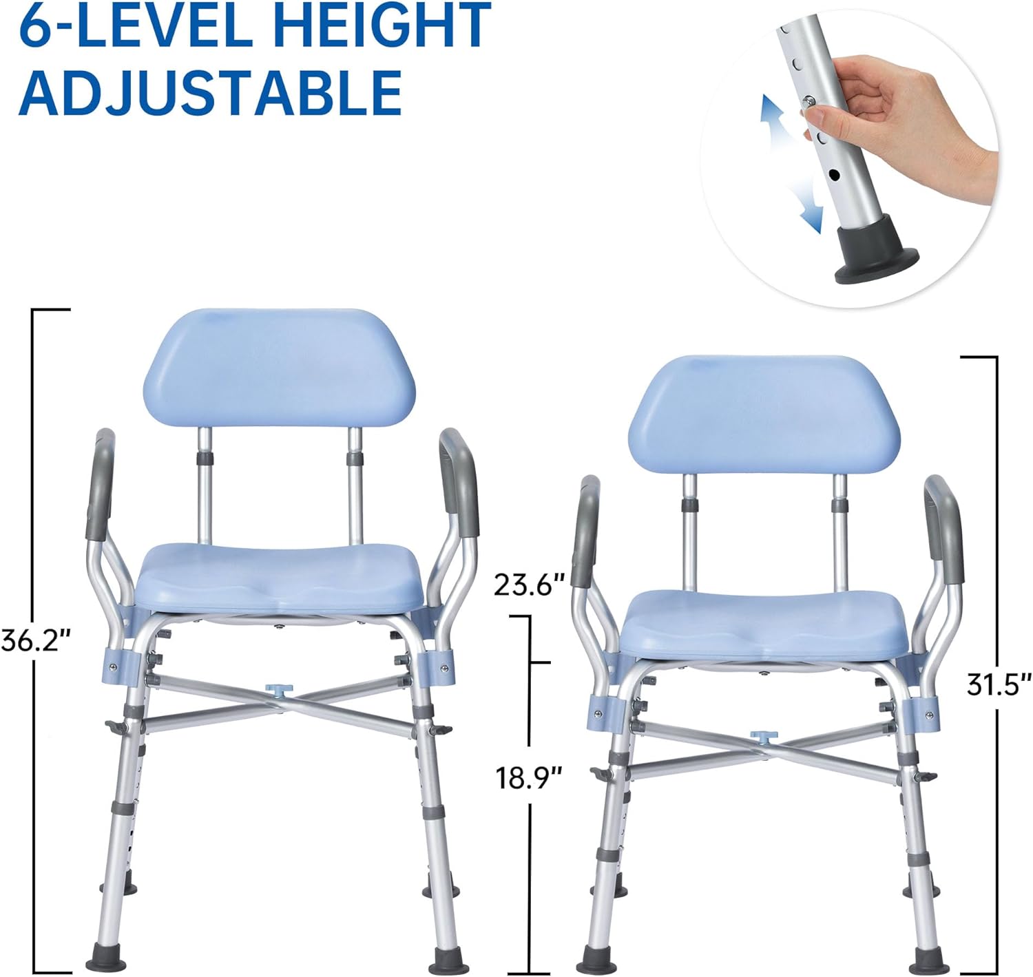 Silla de ducha acolchada de 500 libras, silla de baño resistente con respaldo, asiento de ducha médico para personas mayores, discapacitados y