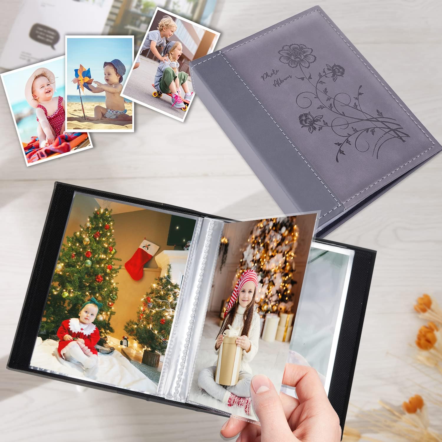 Artmag Álbum de fotos de 5 x 7 pulgadas, 2 paquetes de páginas transparentes con bolsillos, cubierta de cuero, libro deslizante para álbum de fotos,