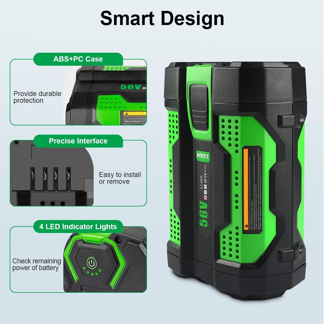 Batería de repuesto de 56 V 3.0Ah para EGO BA2800 BA1400 BA4200, batería de iones de litio de 56 voltios 3000 mAh compatible con todas las potencias