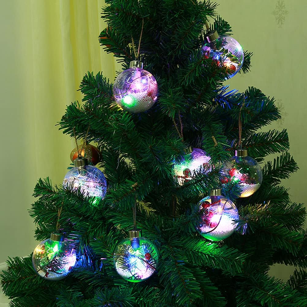 Adorno de bola de Navidad iluminada, bolas de adornos de Navidad de plástico transparente, colgantes de Navidad, adornos de bolas de Navidad con luz