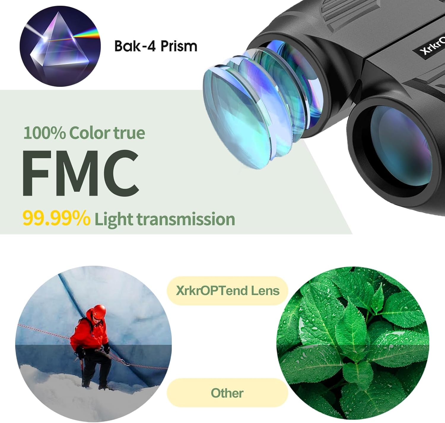 Binoculares compactos con correa para niños y adultos, 20 x 25 de alta potencia, mini binocus de visión nocturna transparente con poca luz con
