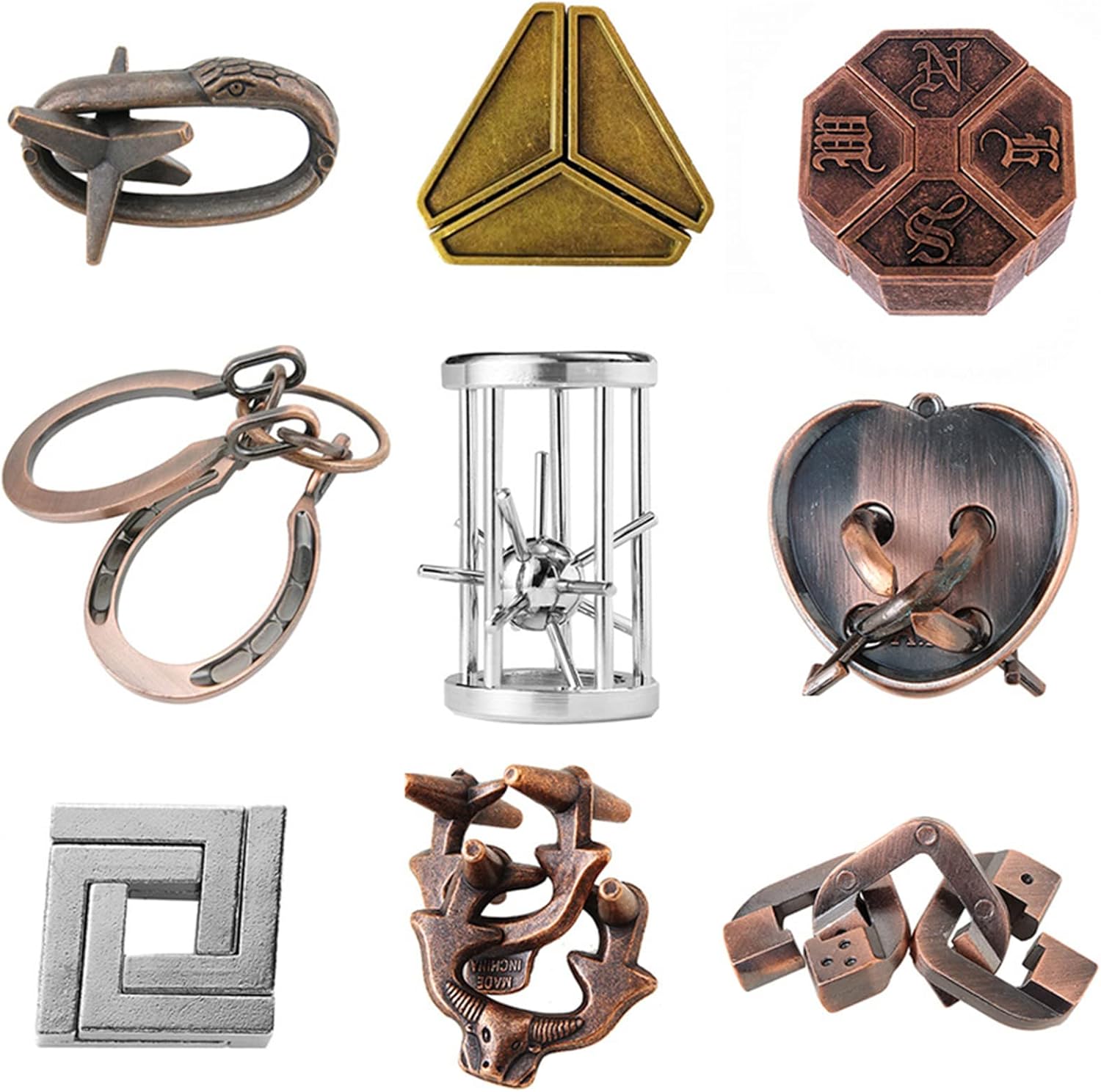 Juego de 9 rompecabezas de alambre de metal, juego de rompecabezas de desafío de inteligencia intelectual, desbloqueo educativo de prueba de