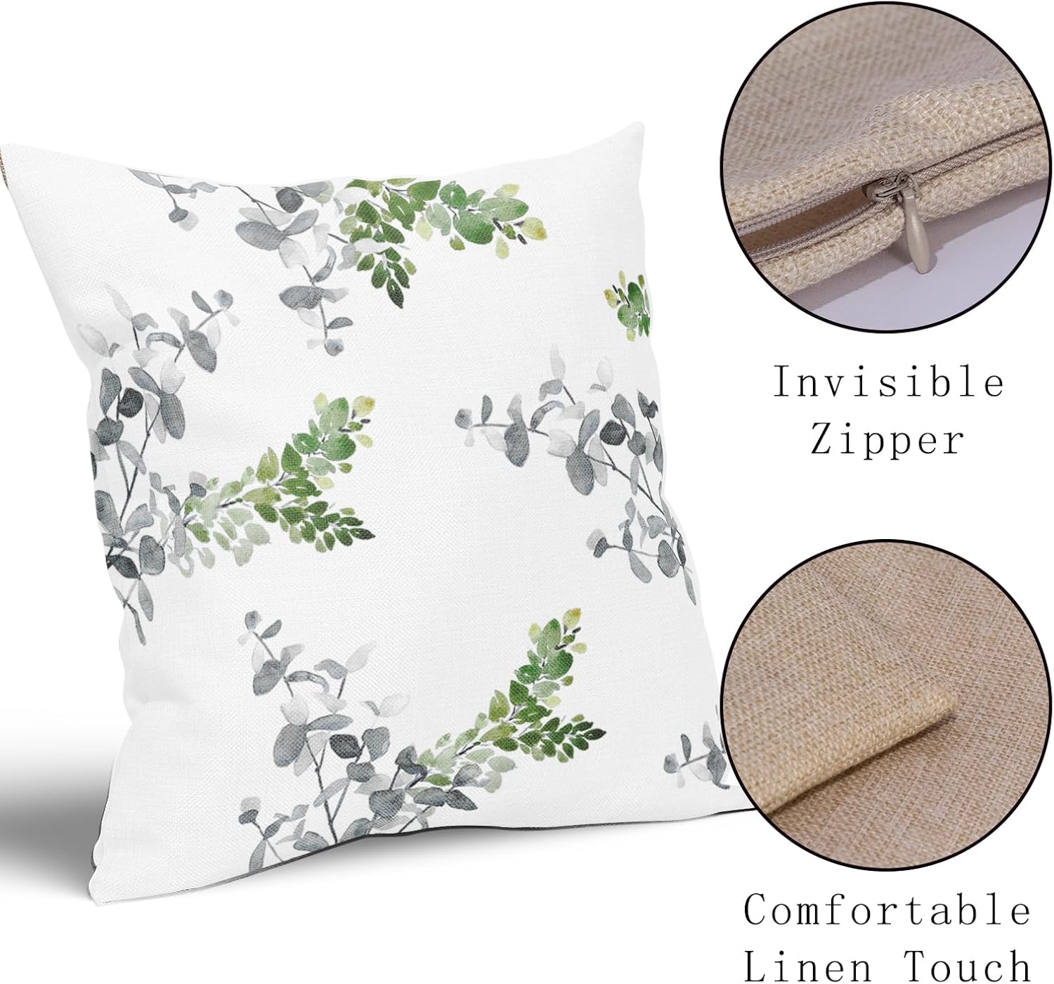 Juego de 2 fundas de almohada de 18 x 18 pulgadas, color verde y gris, fundas de almohada decorativas con hojas turquesas y grises, fundas de