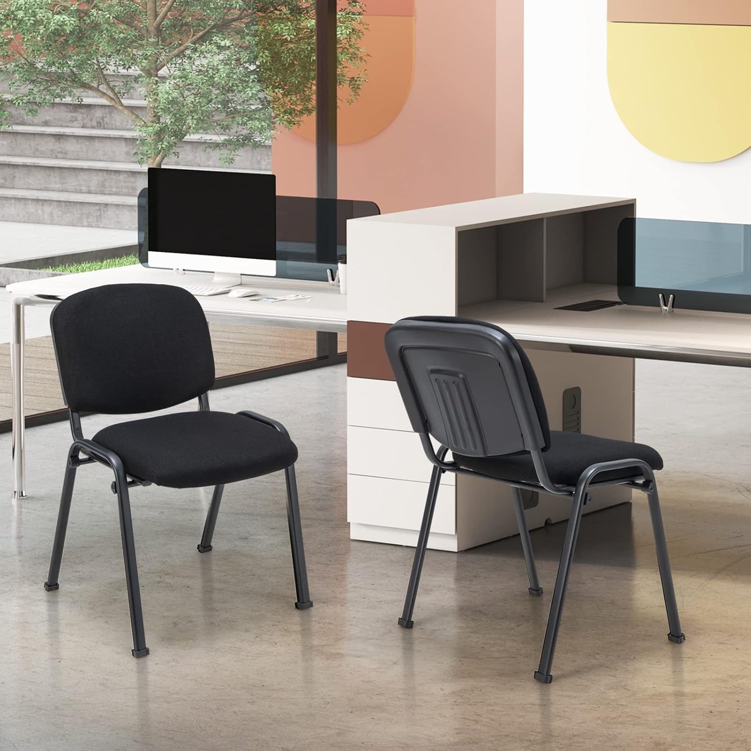 Giantex Juego de 5 sillas de conferencia, sillas apilables para invitados con marco de metal, cojín acolchado, silla de recepción apilable, sillas