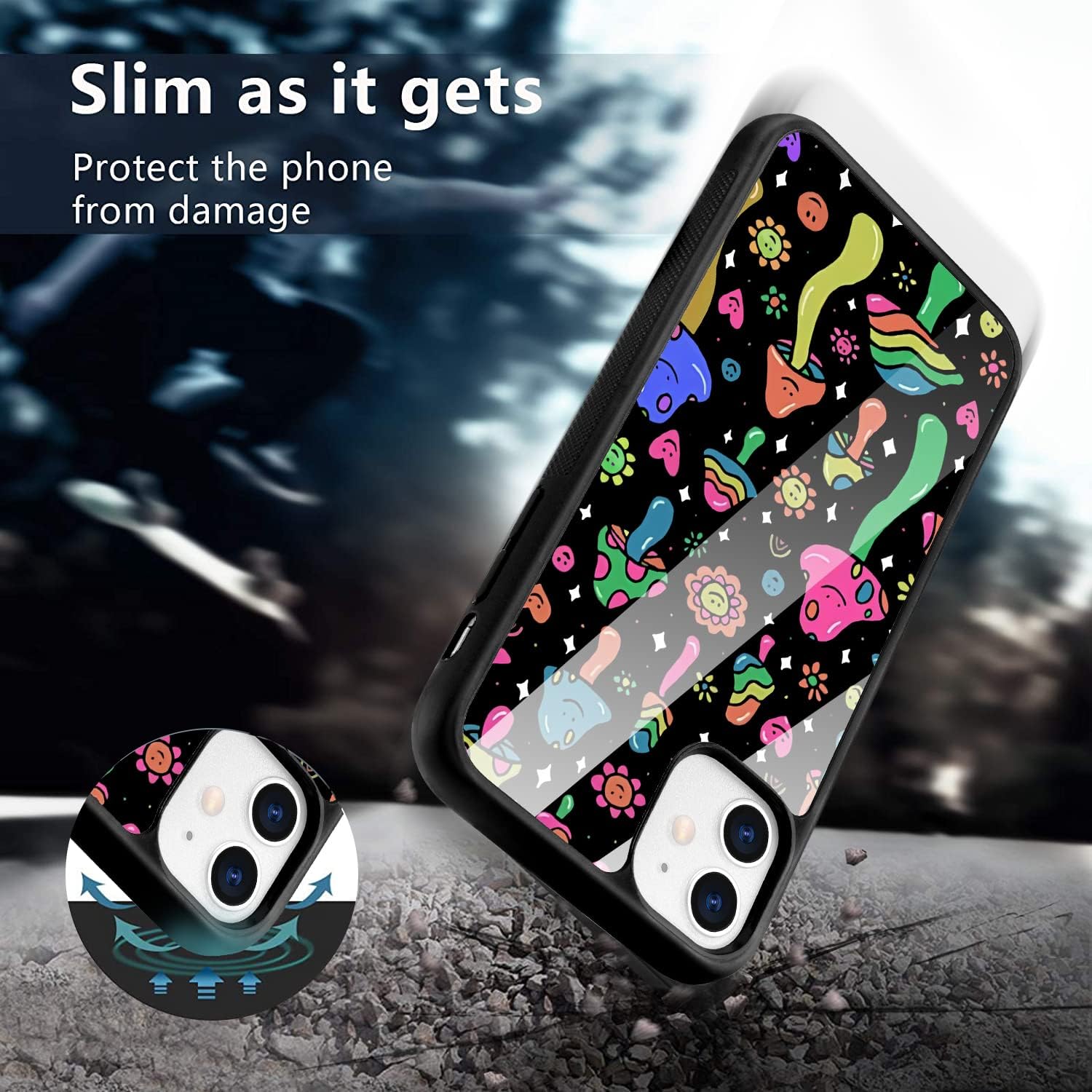 Linda funda de teléfono Mushroon para iPhone 12iPhone 12 Pro, funda de hongos TPU a prueba de golpes, funda protectora femenina para teléfono con