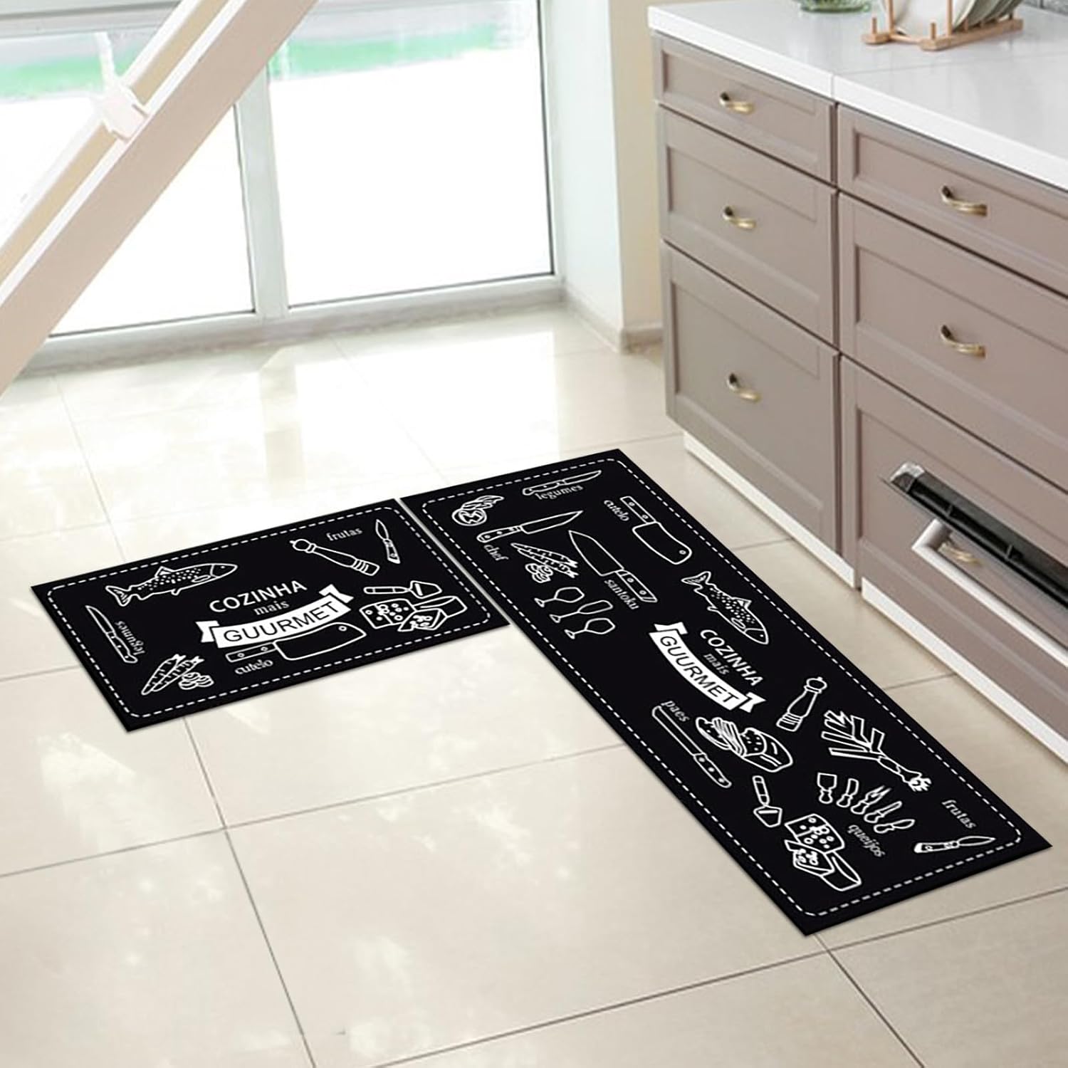 Juego de 2 alfombras y tapetes de cocina, antideslizantes, acolchados, antifatiga, absorben el agua y el aceite, tapete para el hogar para cocina,