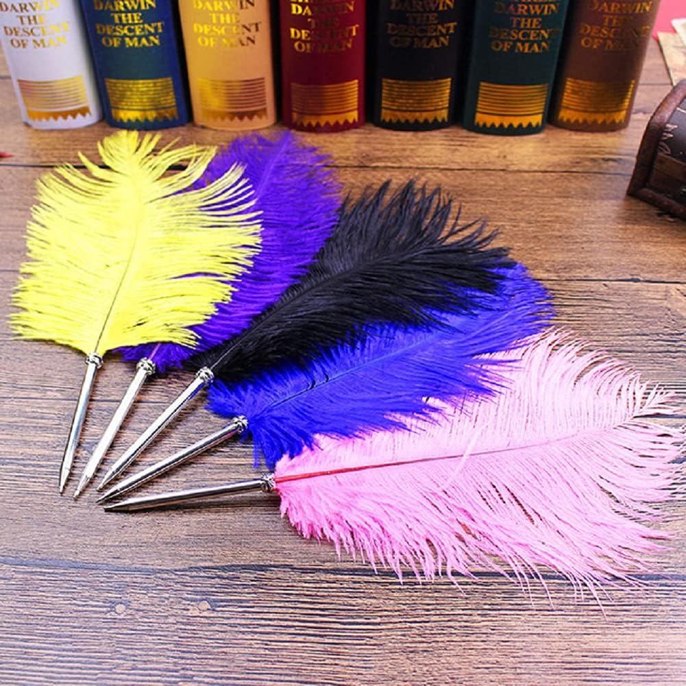 SpyShop Hermoso bolígrafo de pluma de avestruz de escritura pluma pluma recepción boda conjunto (azul rey)