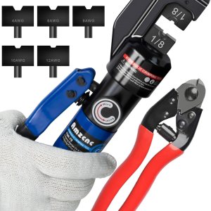 AMZCNC Herramienta de prensado hidráulico de 10 toneladas con 9 troqueles estándar de EE. UU. para 12 AWG a 20 AWG, herramienta hidráulica para AMZCNC Herramienta de prensado hidráulico de 10 toneladas con 9 troqueles estándar de EE. UU. para 12 AWG a 20 AWG, herramienta hidráulica para