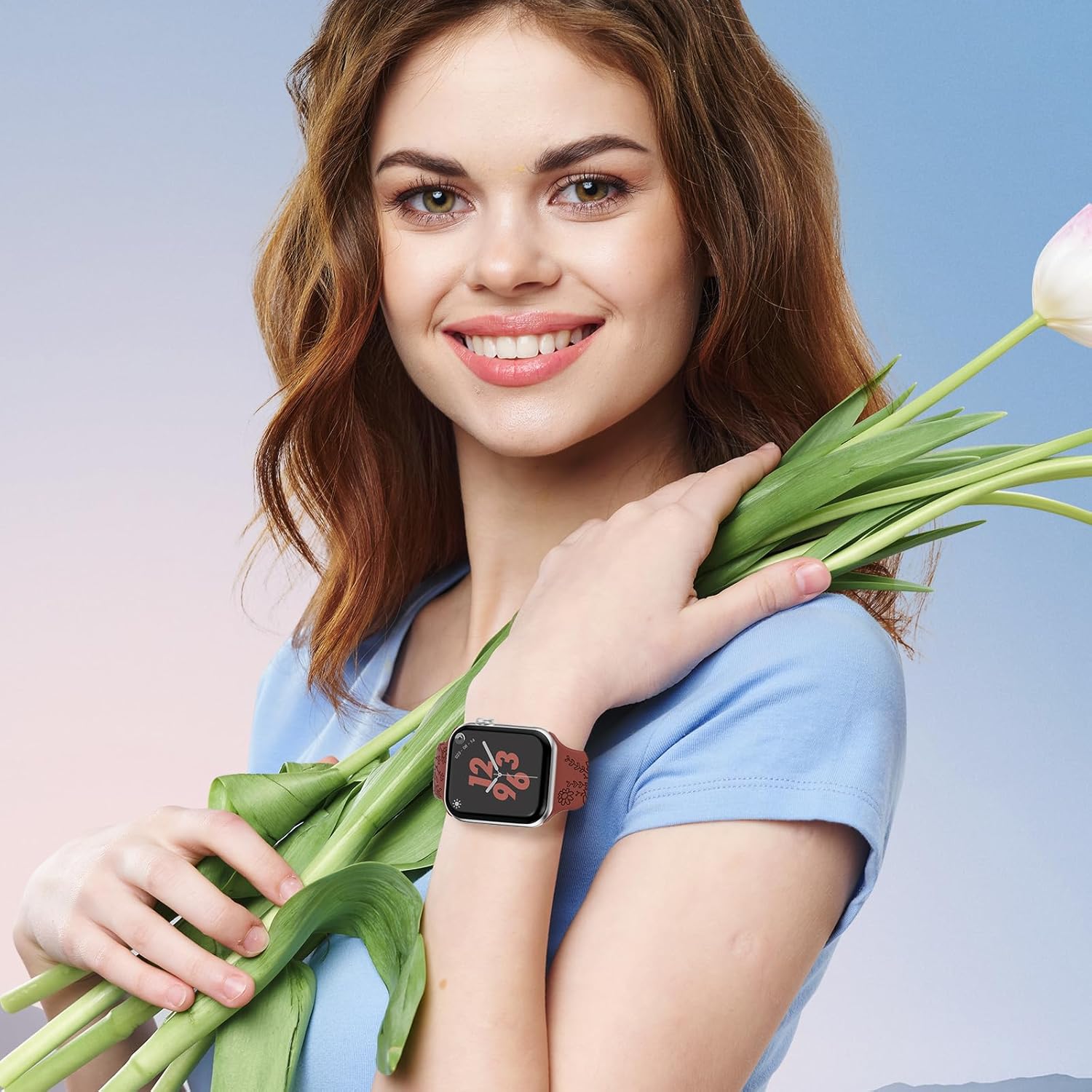 Paquete de 4 correas grabadas florales compatibles con correas de Apple Watch de 1.496 pulgadas, 1.575 pulgadas, 1.614 pulgadas, 1.654 pulgadas,