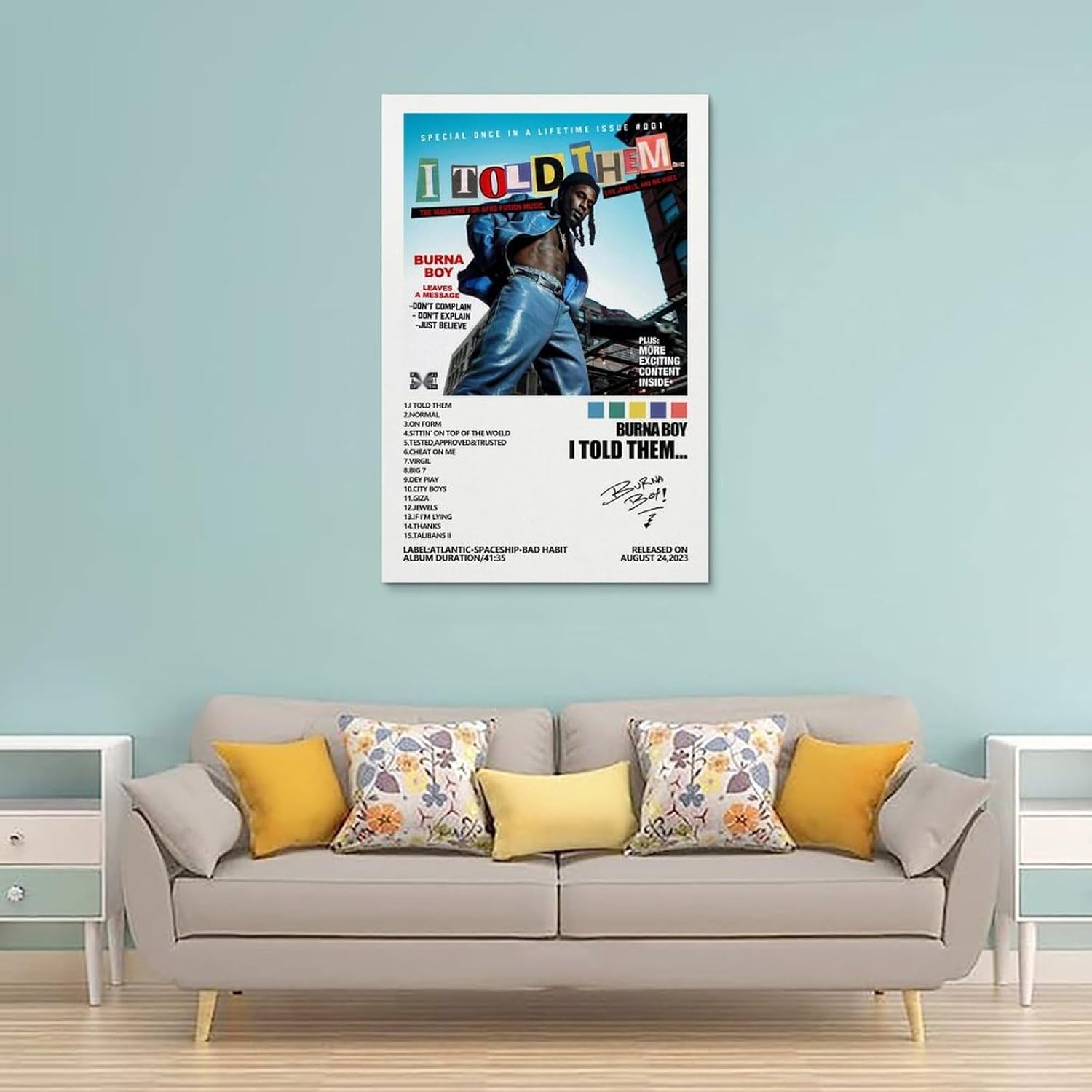 MOMYO Burna Boy – Póster con texto en inglés “I Told Them”, póster para habitación, estético, lienzo para pared, decoración de dormitorio, 12 x 18