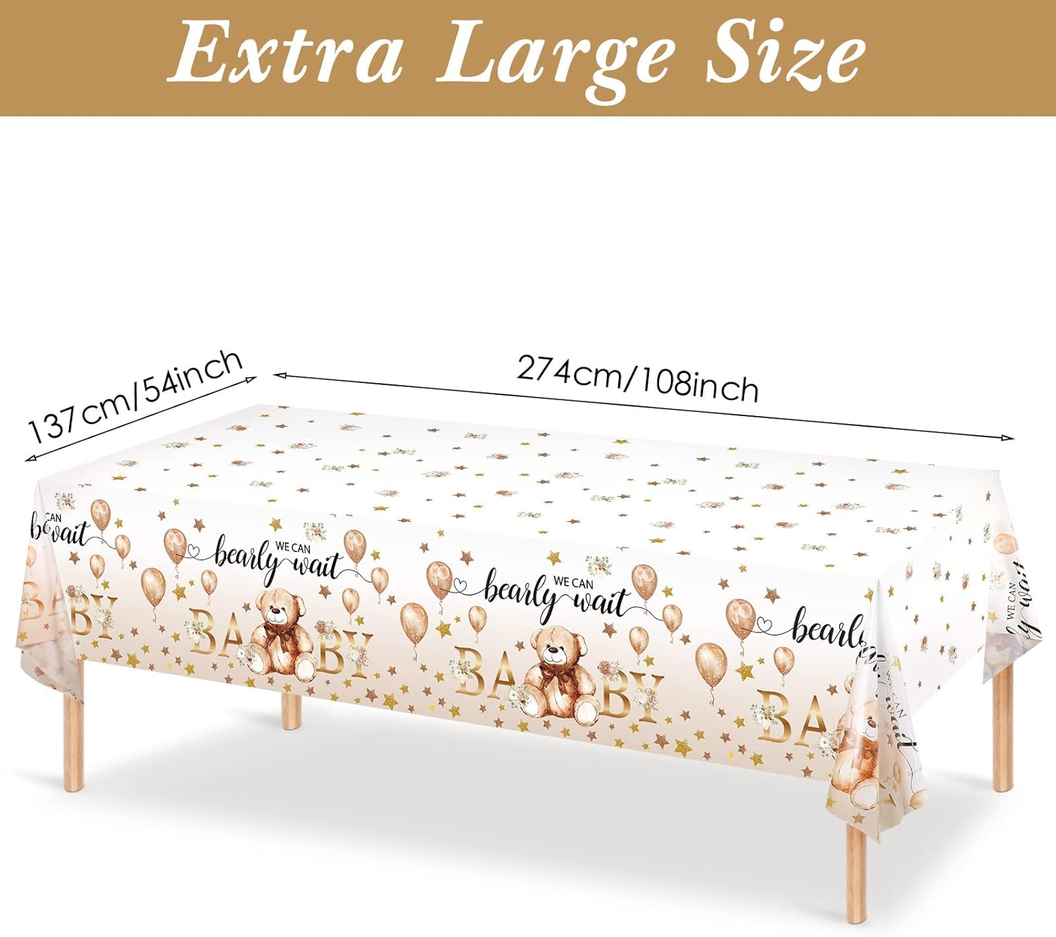 Capoda 3 manteles de oso para baby shower, fundas rectangulares de plástico para decoración de fiesta de revelación de género de oso, para baby