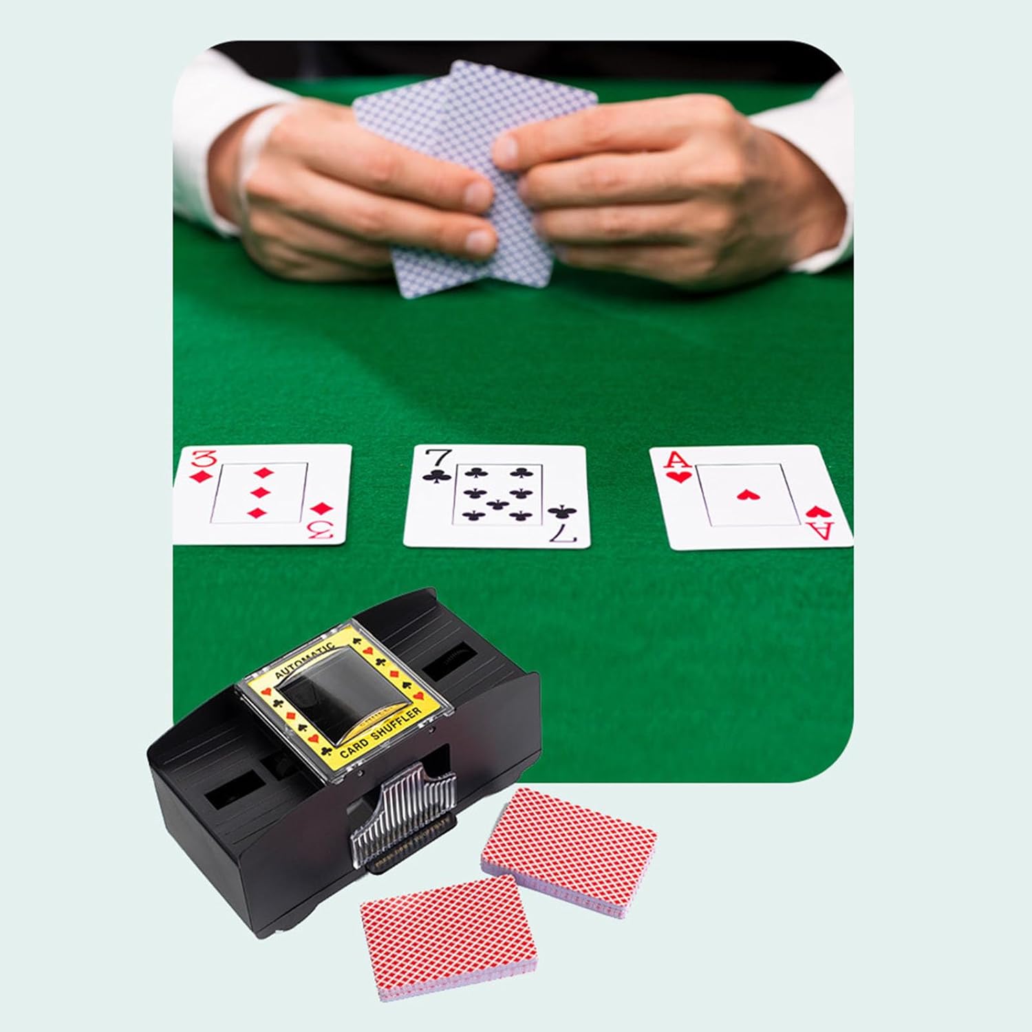 Barajador automático de tarjetas, funciona con pilas, fácil operación, plástico duradero, baraja 2 barajas, para póker, Texas Poker, Blackjack,