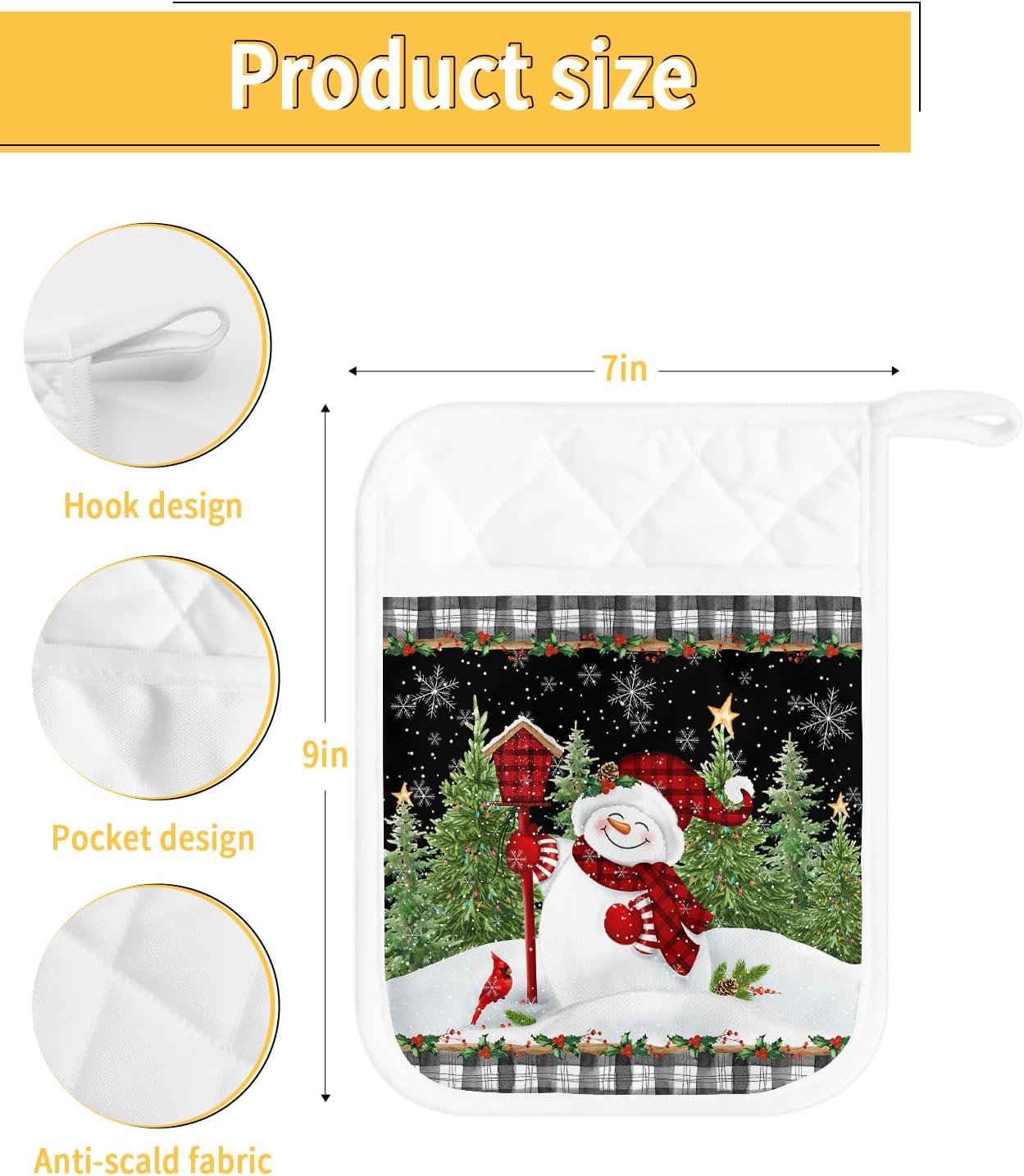 Juego de 5 soportes para ollas de Navidad para cocina, antideslizante y aislamiento térmico, juego de agarraderas de tela de toalla con bolsillo,