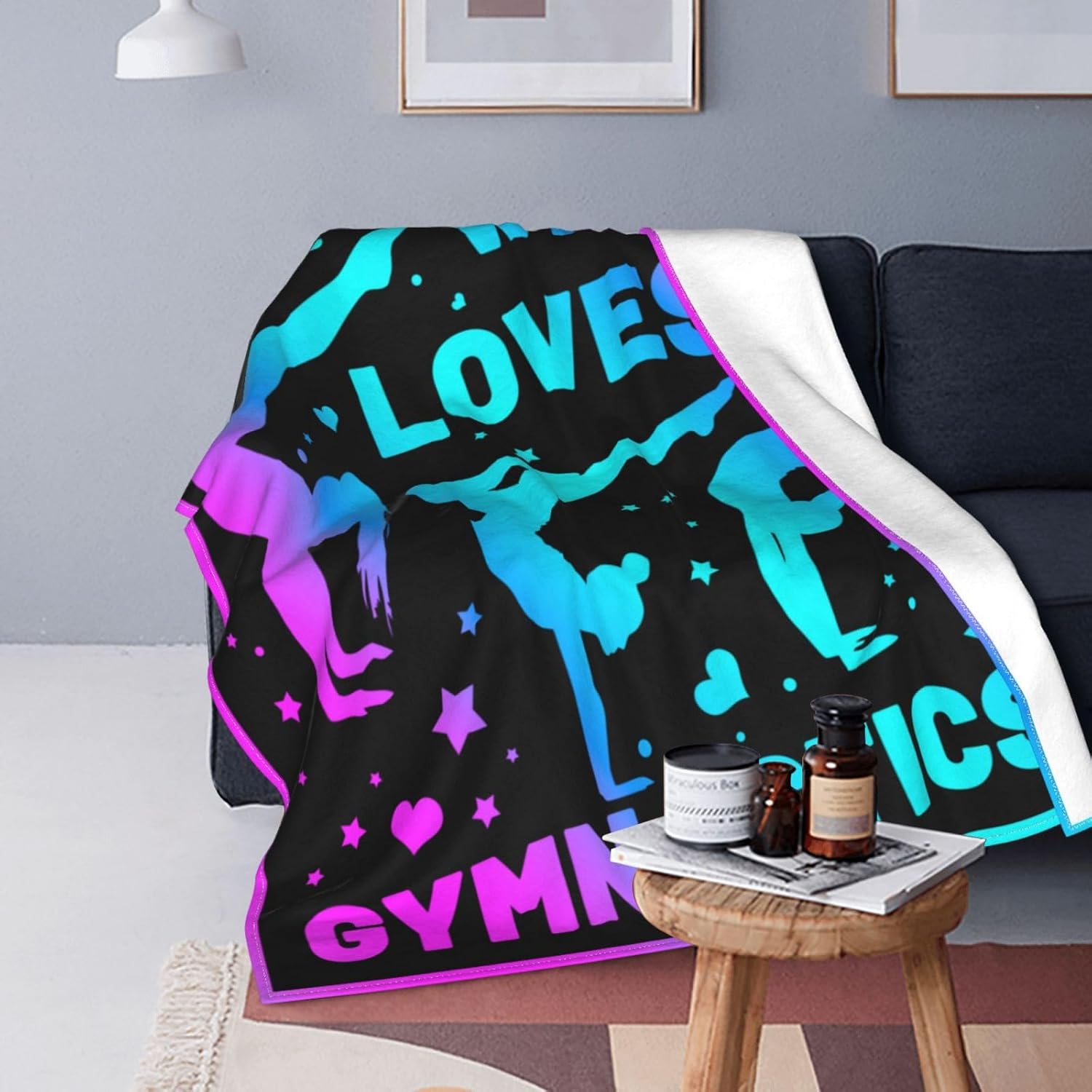 Manta de gimnasia, gimnasta de franela, forro polar, regalos para niñas adolescentes, mantas de gimnasia con texto en inglés “I Love”, para
