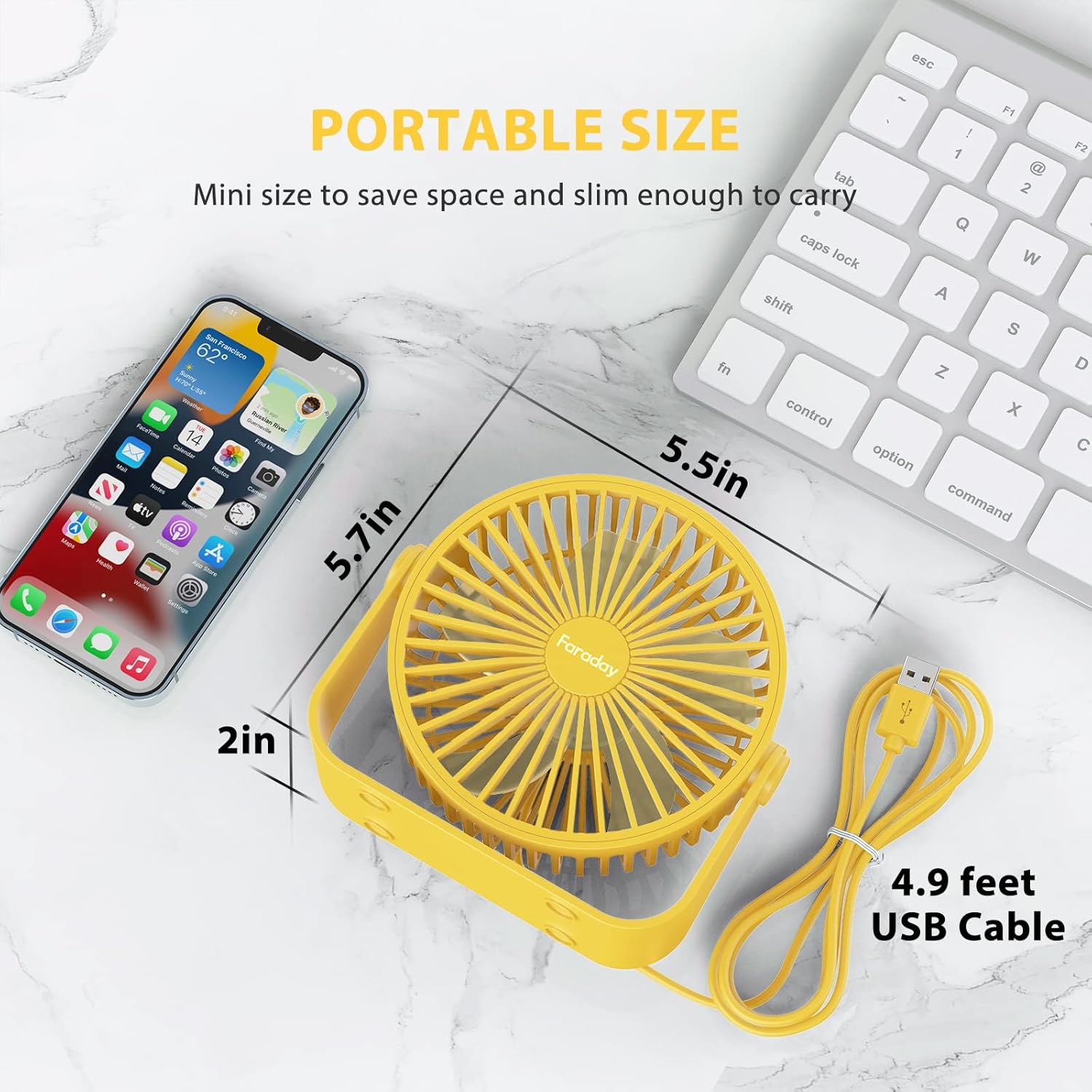 FARADAY Ventiladores de escritorio USB de 5 pulgadas, ventiladores de mesa portátiles con rotación de cabeza de 360, pequeño ventilador de